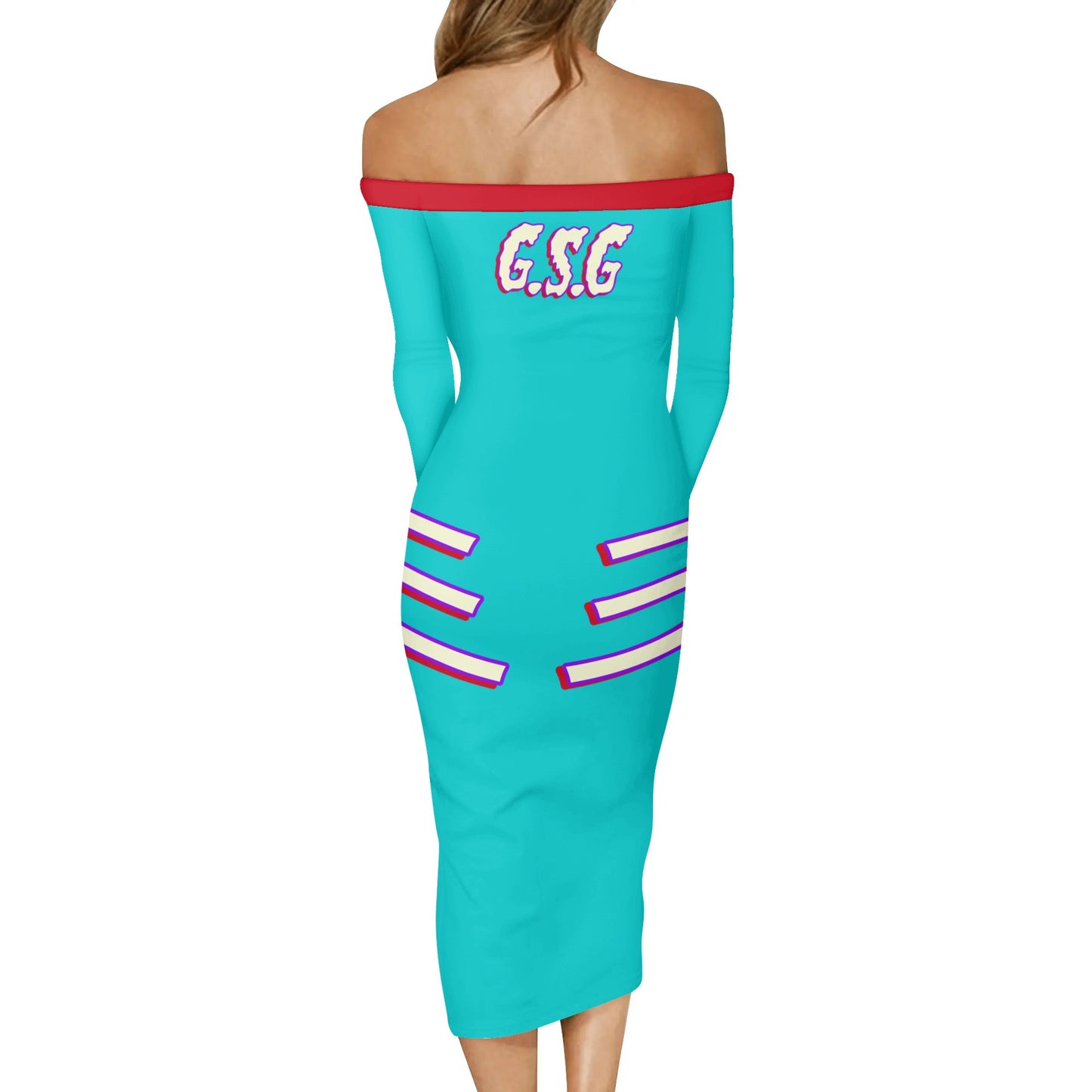 G.S.G Ghost Star Girl Womens Turquoise Off The Shoulder Long Sleeve Elegant Wrap Dress