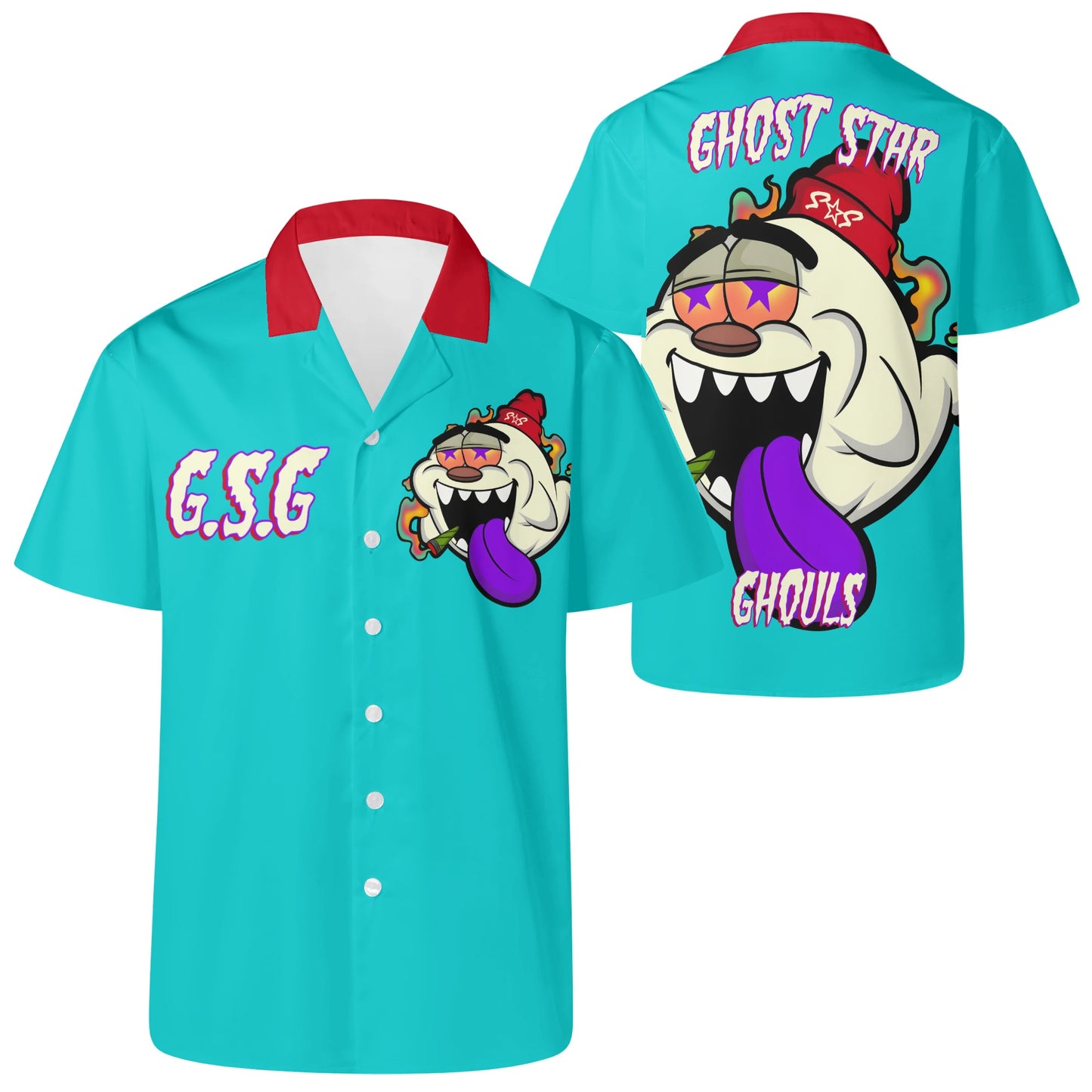 G.S.G Ghost Star Ghouls Mens Turquoise/Maroon Hawaiian Shirt