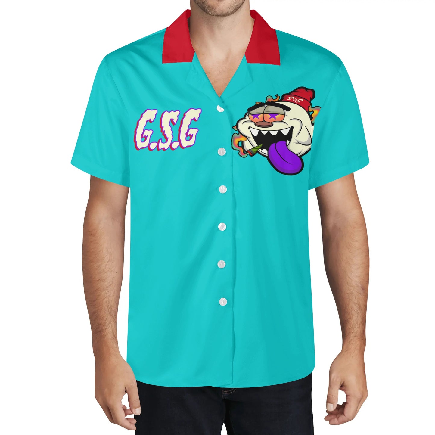 G.S.G Ghost Star Ghouls Mens Turquoise/Maroon Hawaiian Shirt