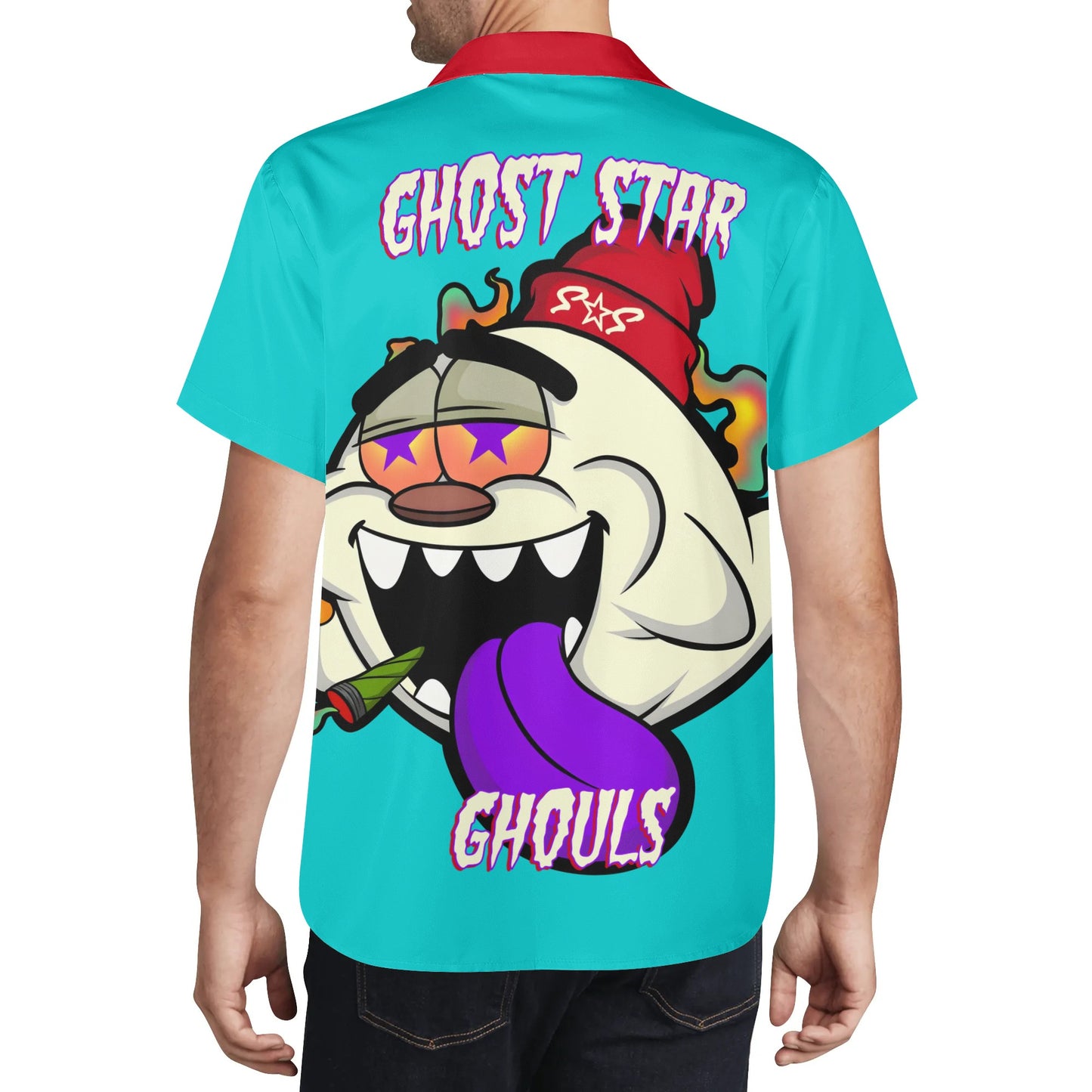 G.S.G Ghost Star Ghouls Mens Turquoise/Maroon Hawaiian Shirt