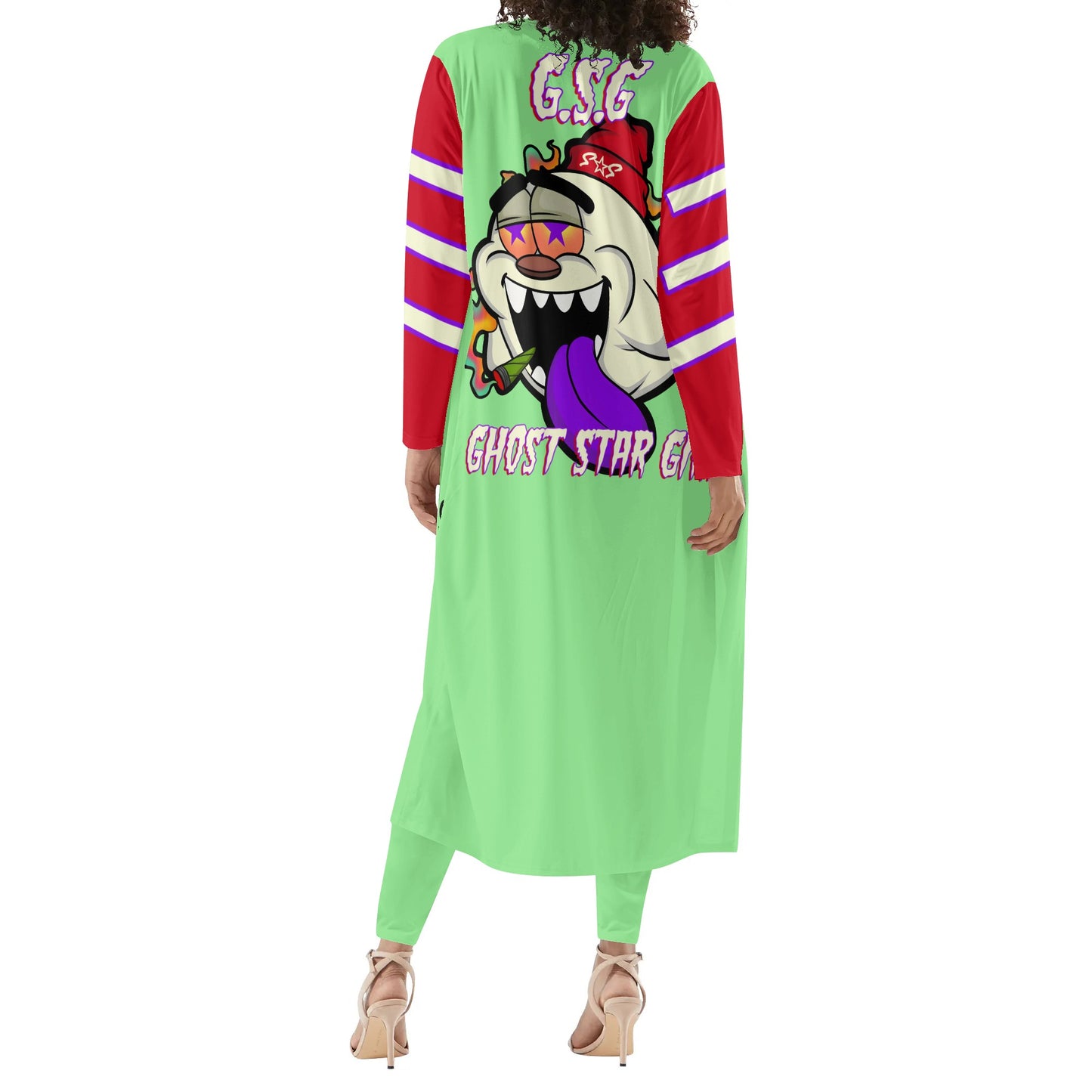 G.S.G Ghost Star Girl MintGreen/Maroon Long Sleeve Cardigan and Leggings 2pcs