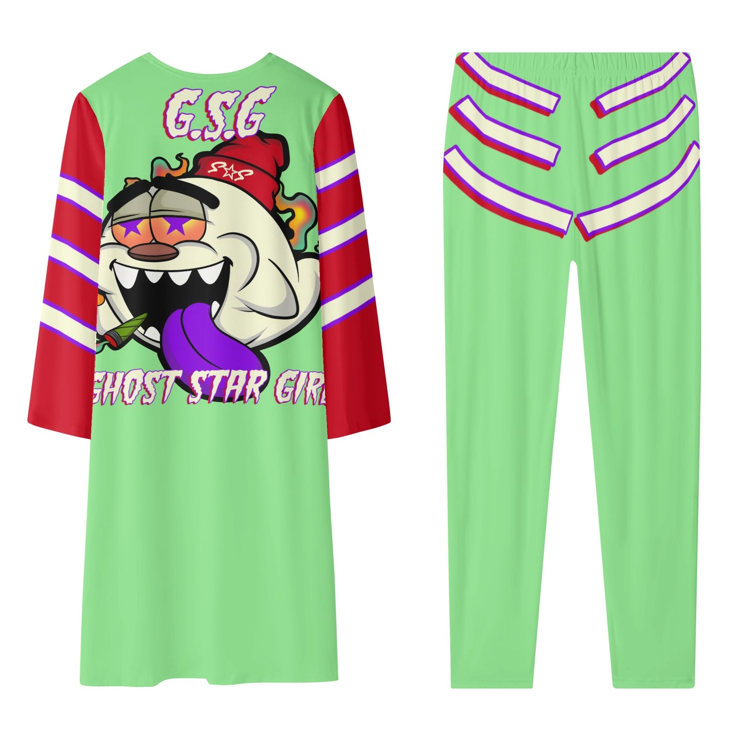 G.S.G Ghost Star Girl MintGreen/Maroon Long Sleeve Cardigan and Leggings 2pcs