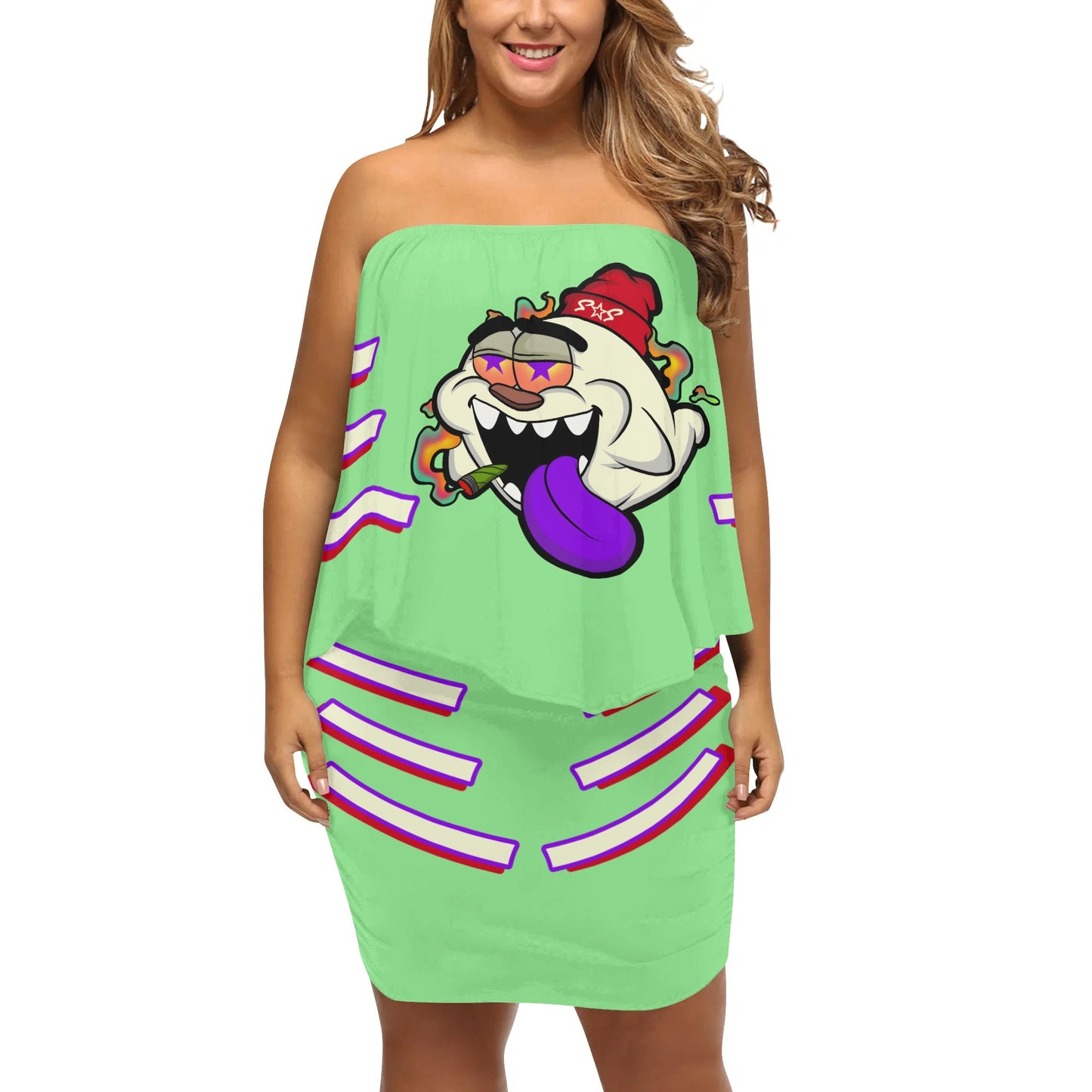 G.S.G Ghost Star Girl S.O.S Ghost Edition  Womens Mint Green Off The Shoulder Wrap Dress