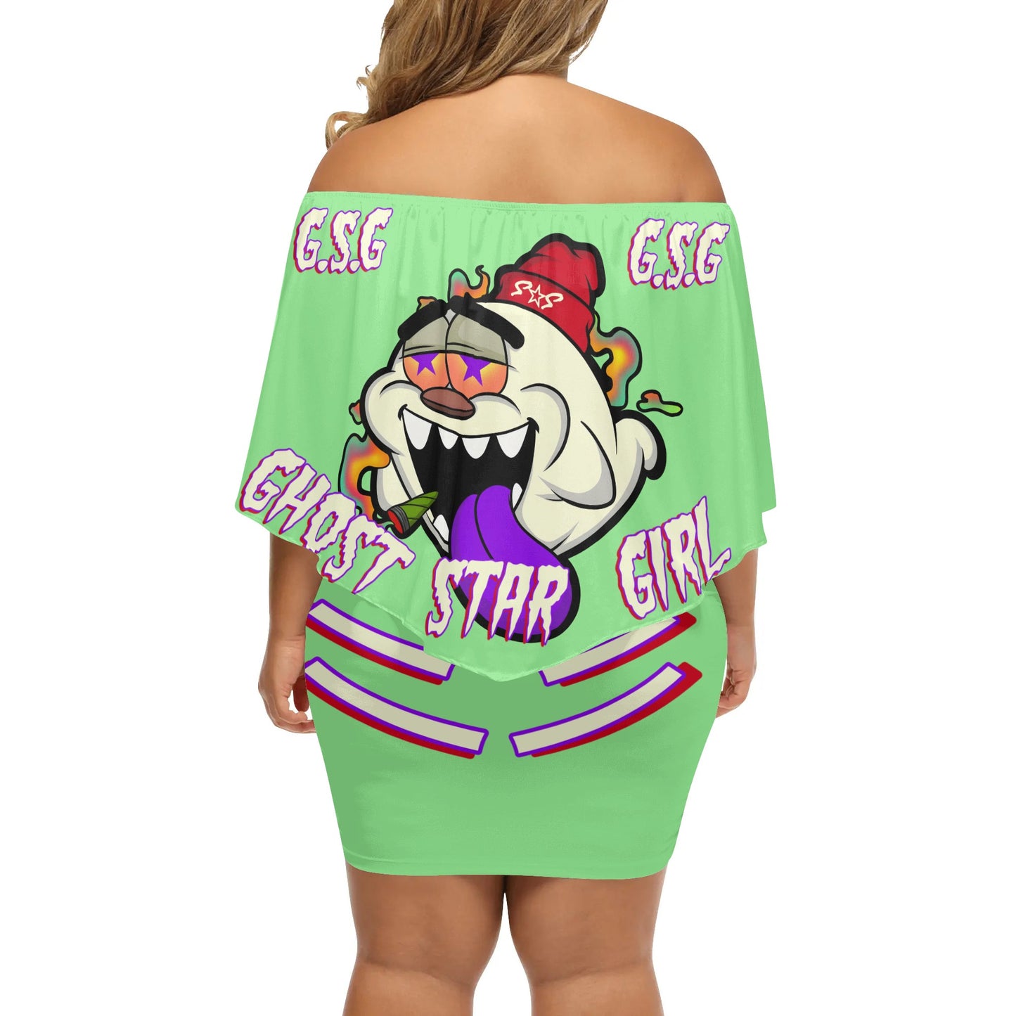 G.S.G Ghost Star Girl S.O.S Ghost Edition  Womens Mint Green Off The Shoulder Wrap Dress