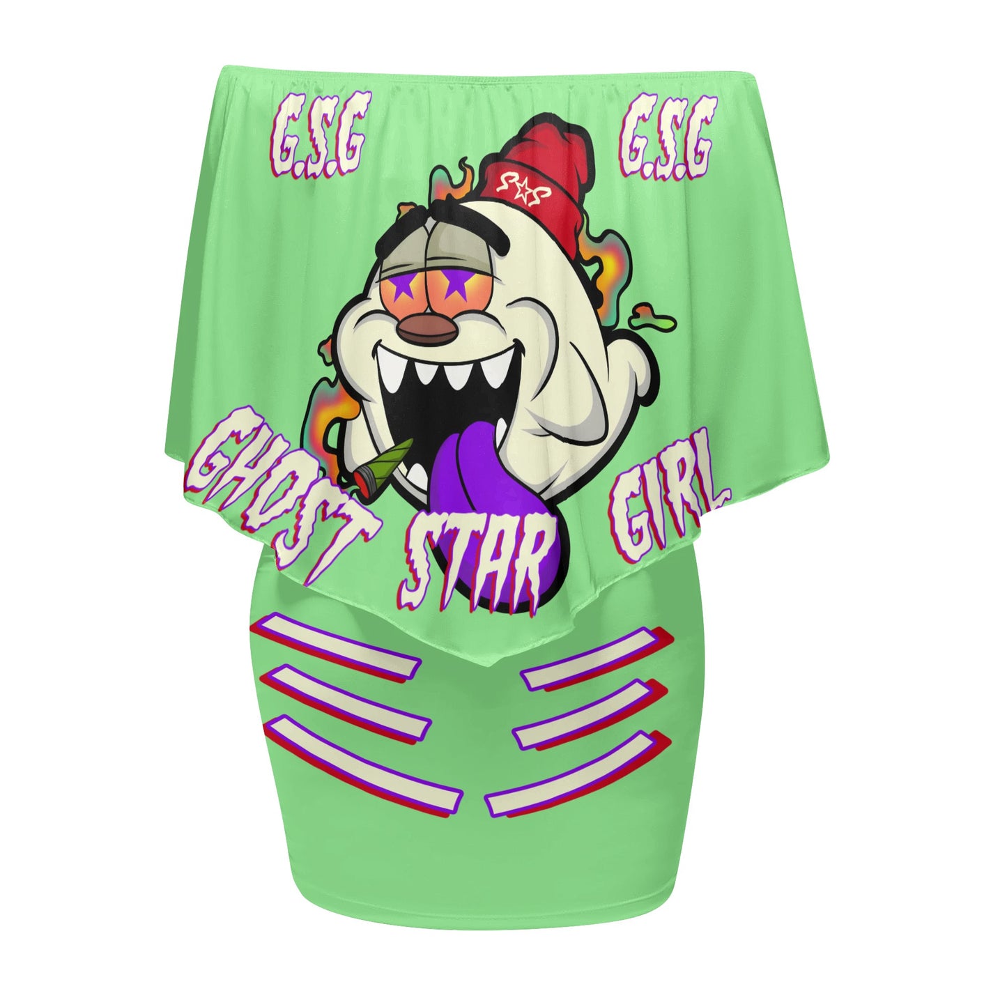 G.S.G Ghost Star Girl S.O.S Ghost Edition  Womens Mint Green Off The Shoulder Wrap Dress