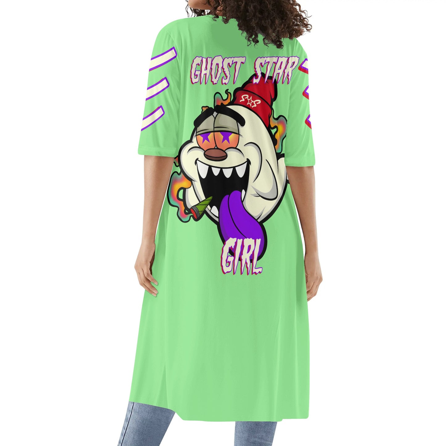 G.S.G Ghost Star Girl Womens Mint Green Half Sleeve Kimono Cardigan