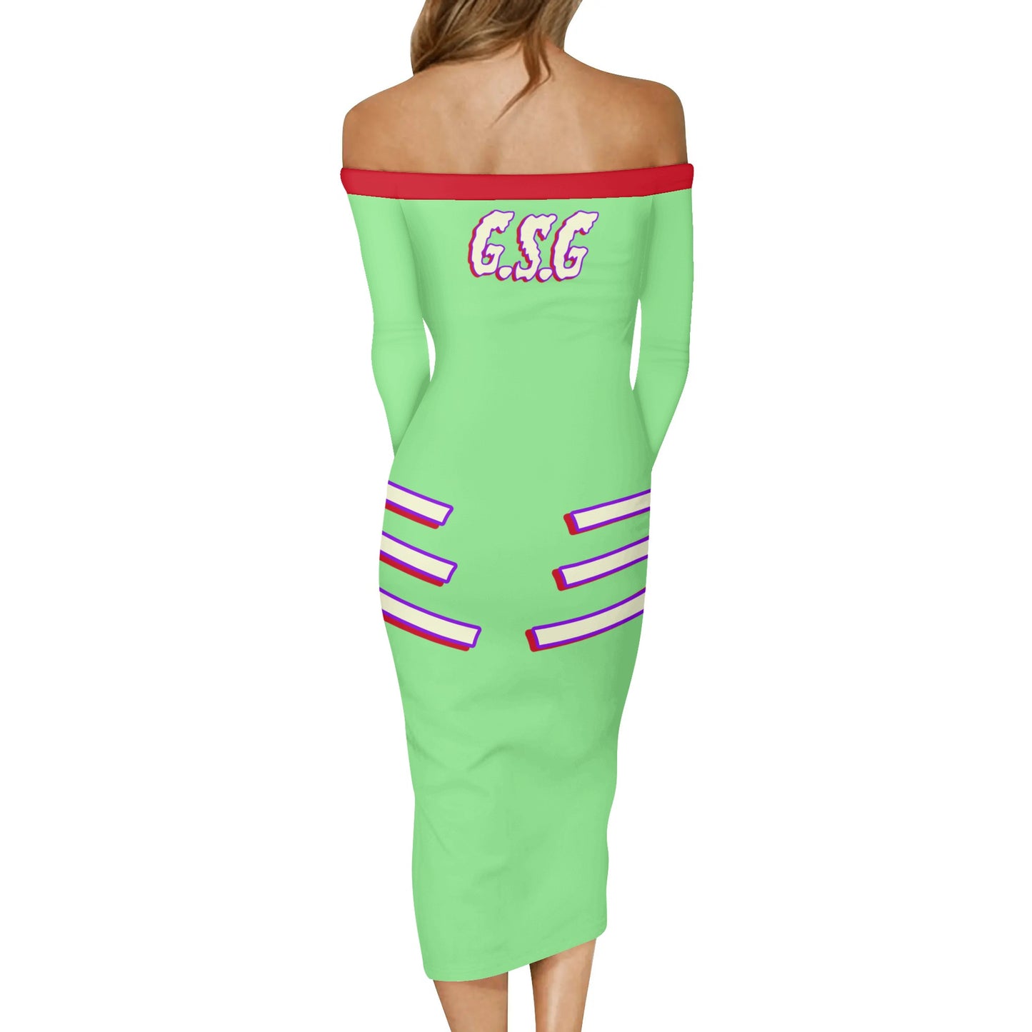 G.S.G Ghost Star Girl Womens Mint Green Off The Shoulder Long Sleeve Elegant Wrap Dress