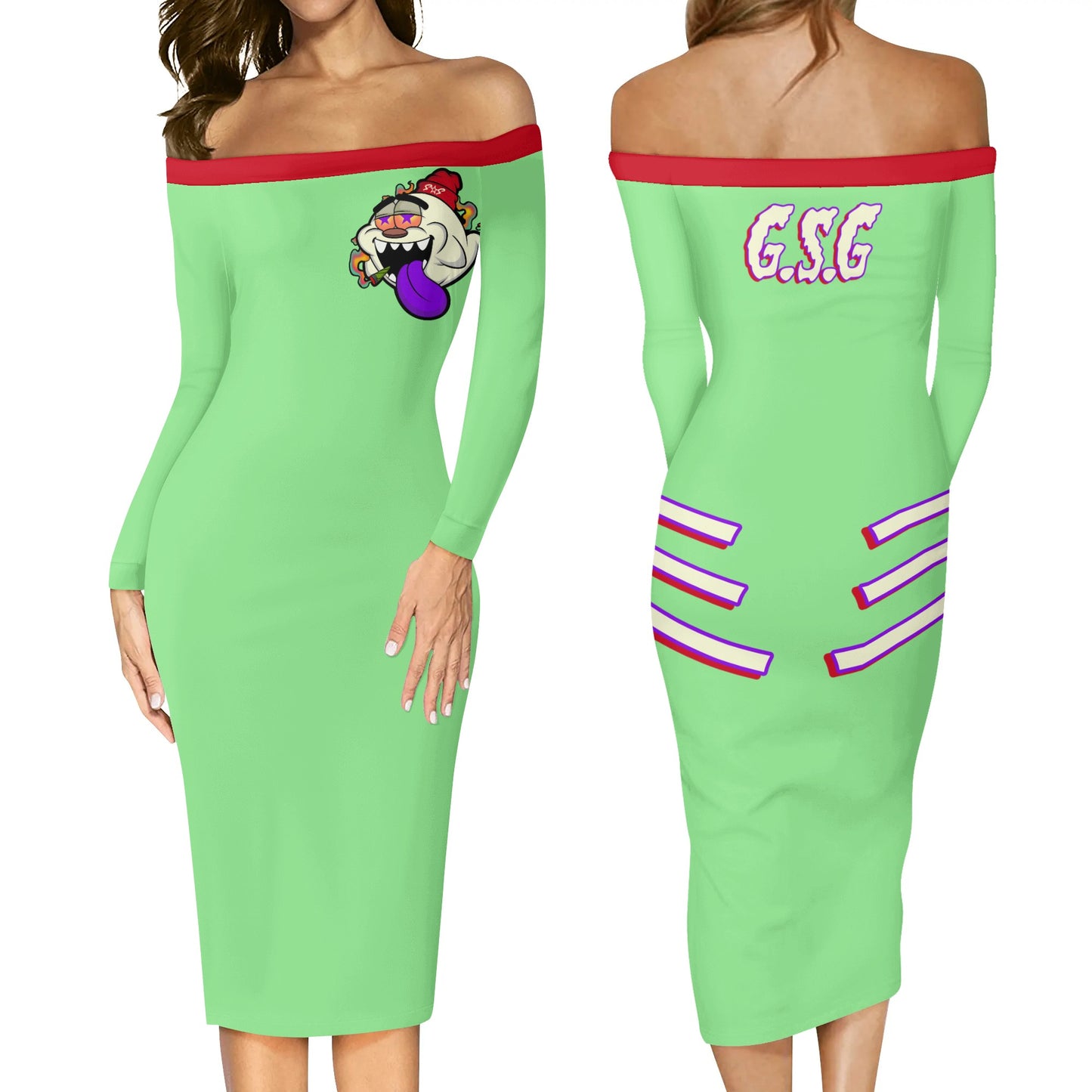 G.S.G Ghost Star Girl Womens Mint Green Off The Shoulder Long Sleeve Elegant Wrap Dress