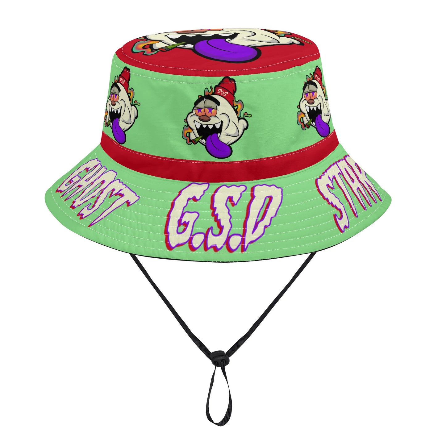 G.S.G Ghost Star Ghouls MintGreen/Maroon Bucket Hats with Adjustable String