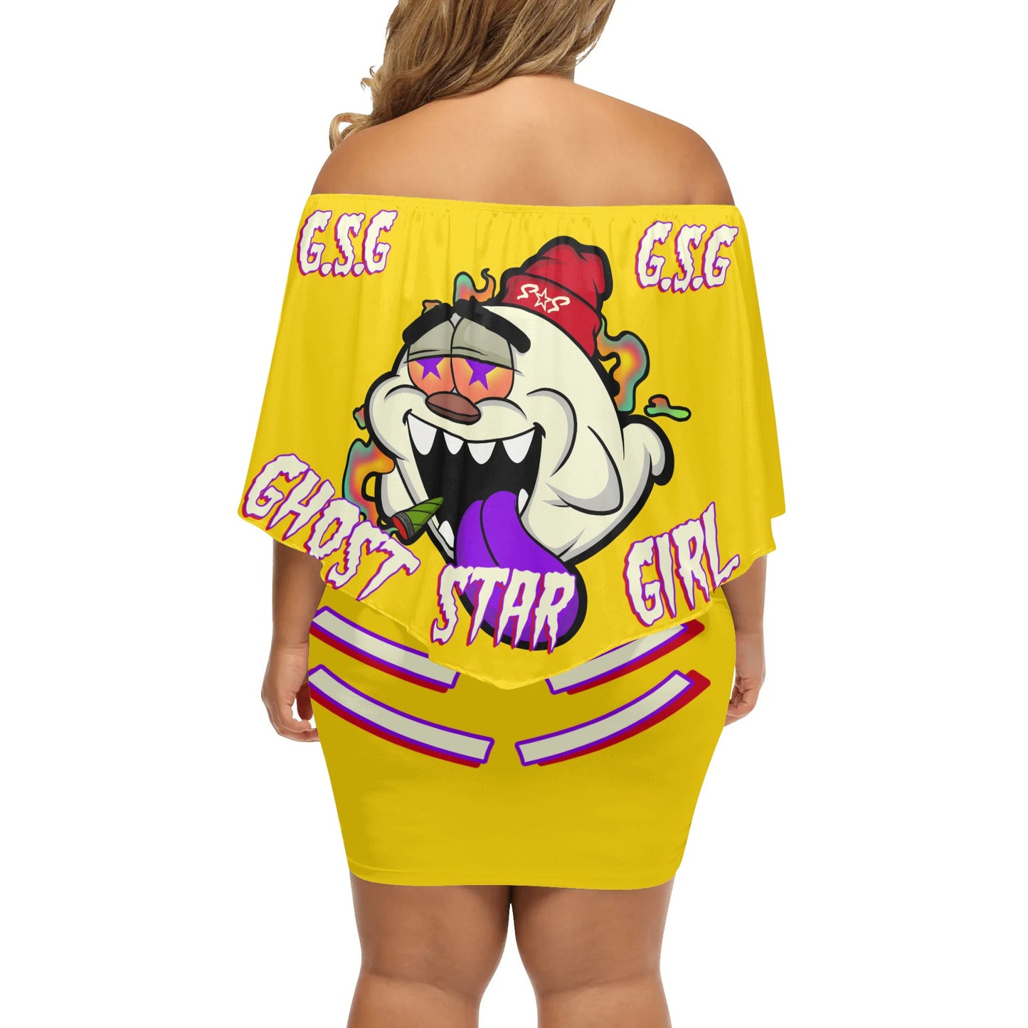 G.S.G Ghost Star Girl S.O.S Ghost Edition  Womens Gold Off The Shoulder Wrap Dress