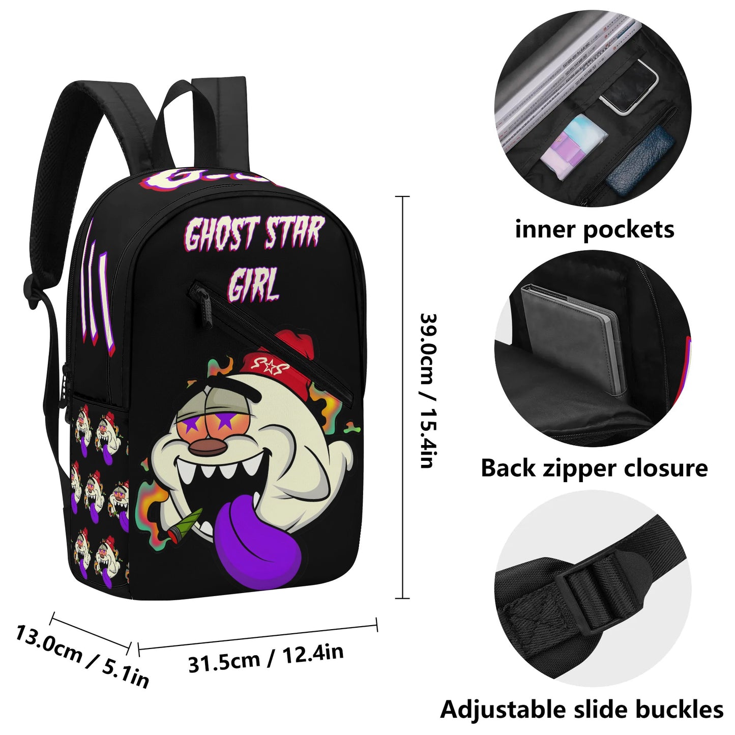 G.S.G Ghost Star Ghouls Girl Black Laptop Backpack *Free Key Ring*