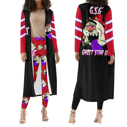 G.S.G Ghost Star Girl Black/Maroon Long Sleeve Cardigan and Leggings 2pcs