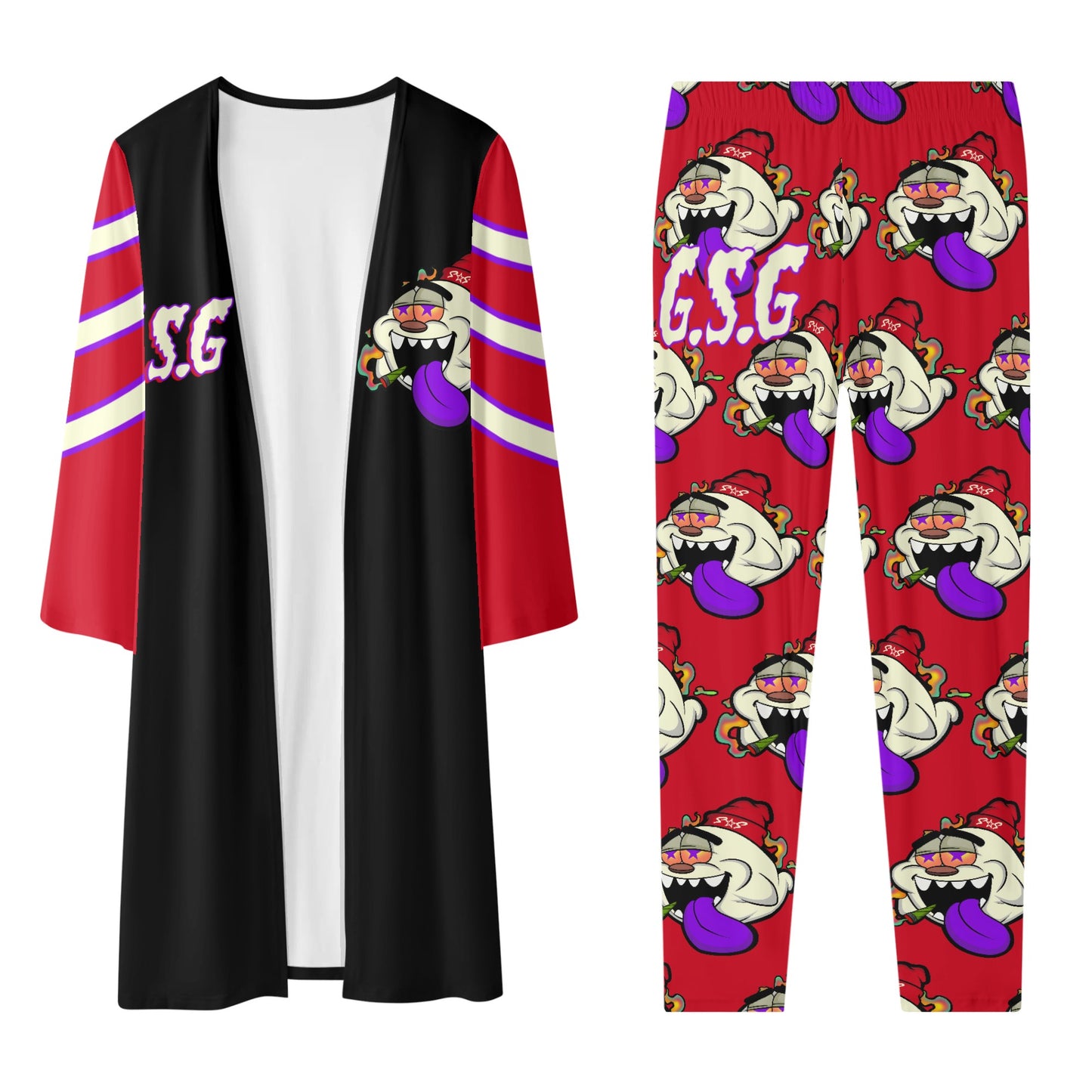 G.S.G Ghost Star Girl Black/Maroon Long Sleeve Cardigan and Leggings 2pcs