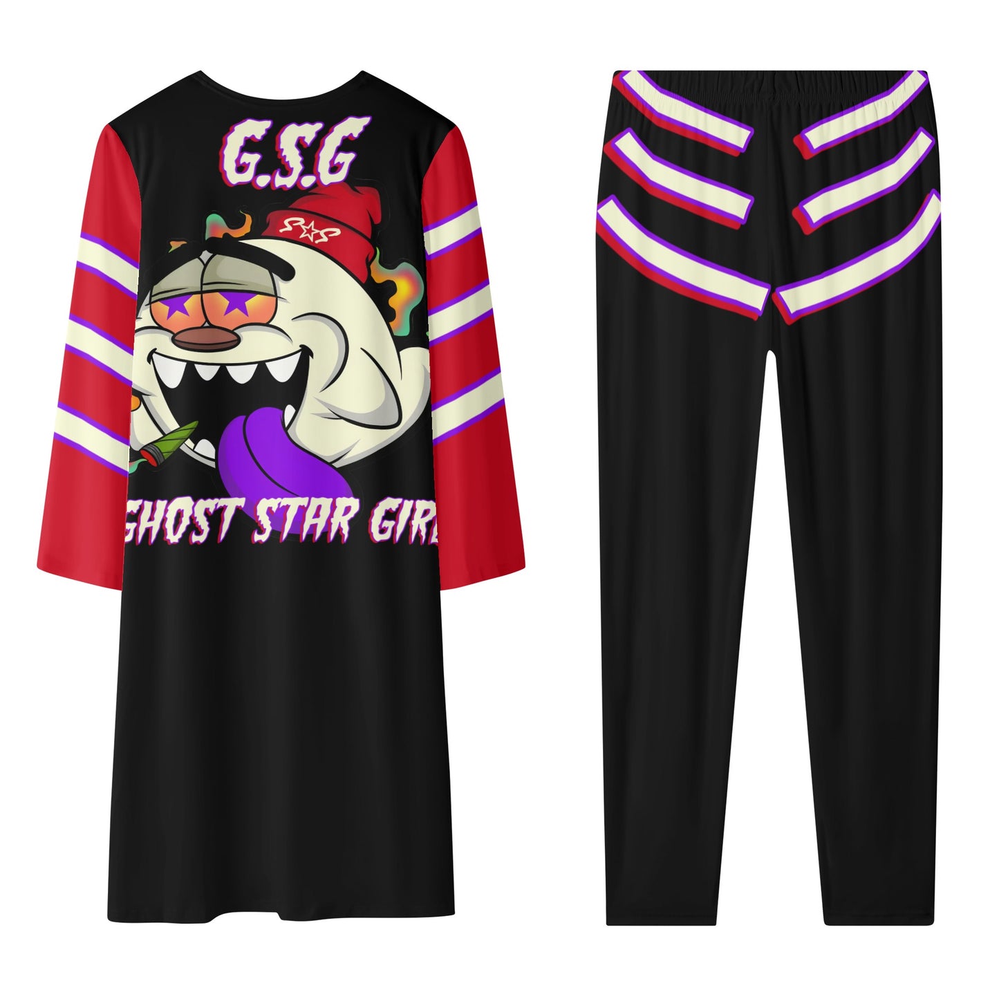 G.S.G Ghost Star Girl Black/Maroon Long Sleeve Cardigan and Leggings 2pcs