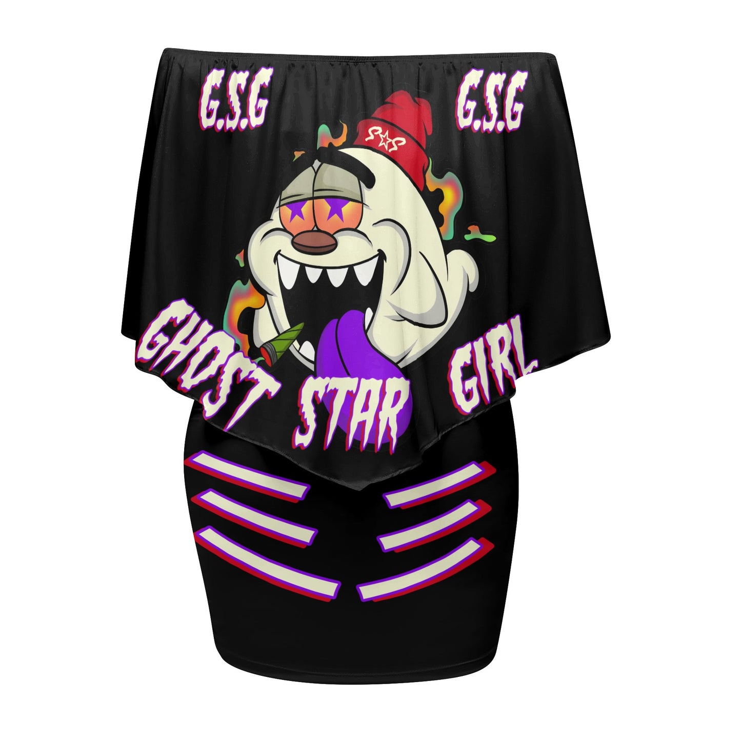 G.S.G Ghost Star Girl S.O.S Ghost Edition  Womens Black Off The Shoulder Wrap Dress