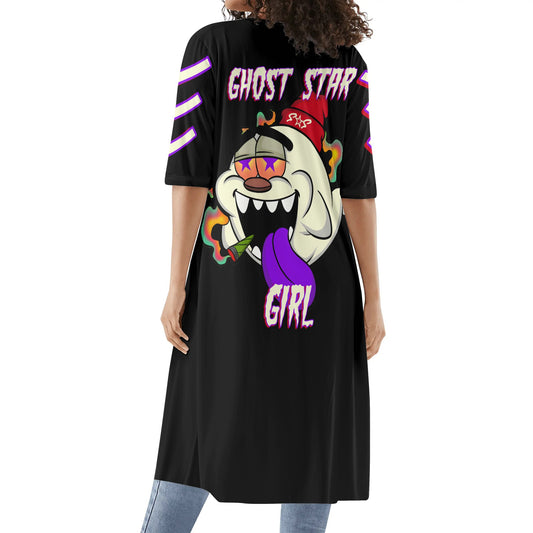 G.S.G Ghost Star Girl Womens Black Half Sleeve Kimono Cardigan