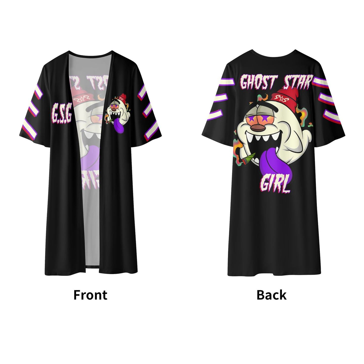 G.S.G Ghost Star Girl Womens Black Half Sleeve Kimono Cardigan