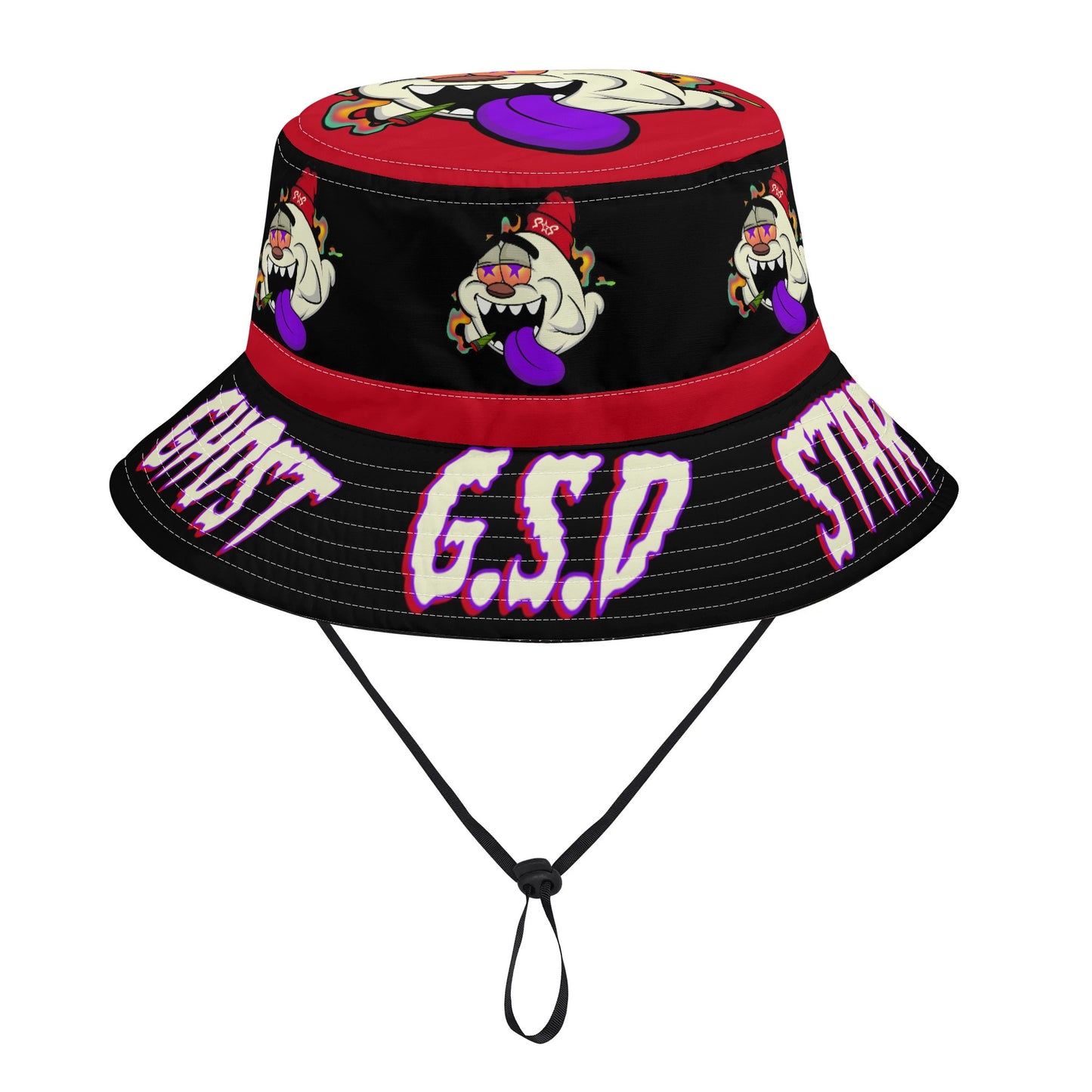 G.S.G Ghost Star Ghouls Black/Maroon Bucket Hats with Adjustable String