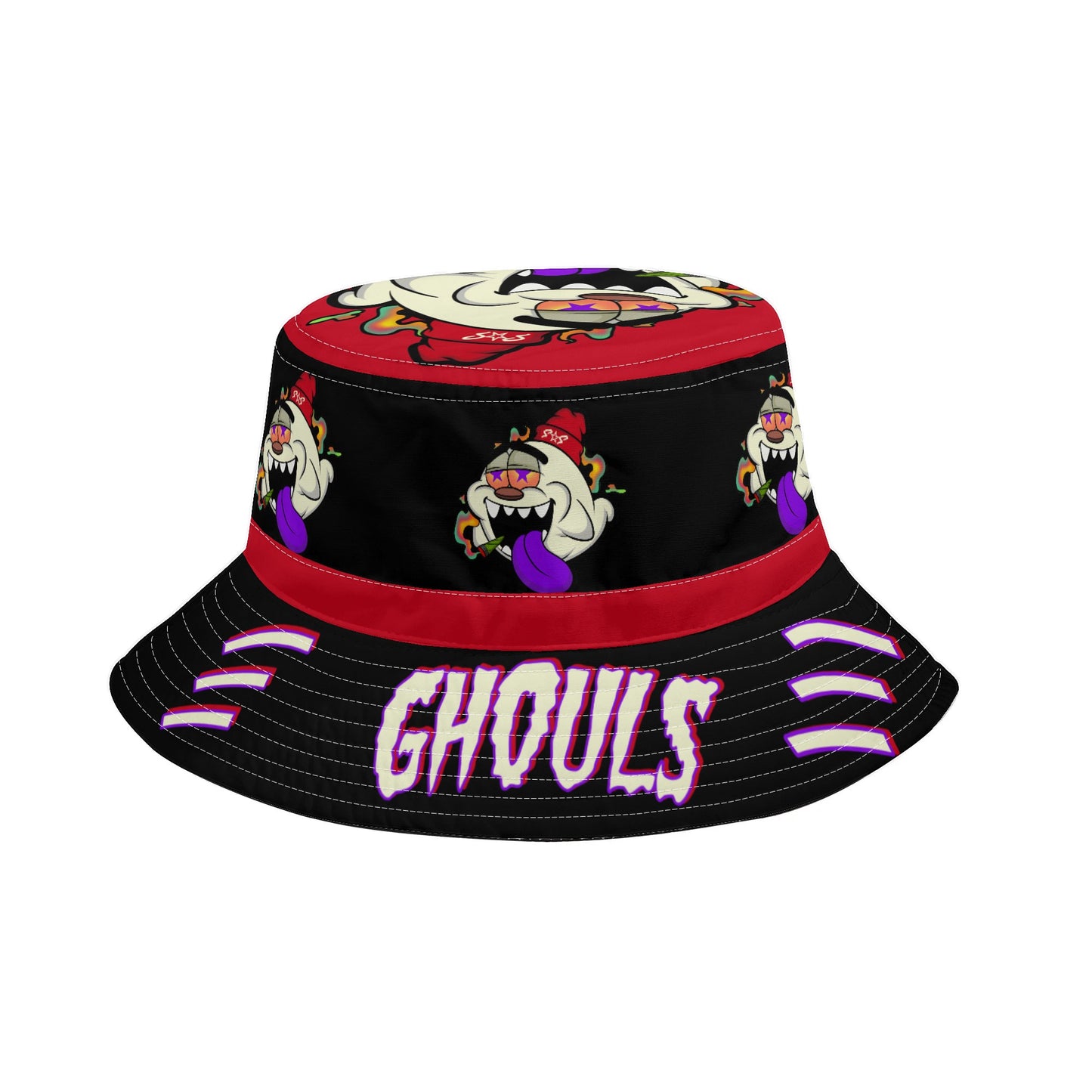 G.S.G Ghost Star Ghouls Black/Maroon Bucket Hats with Adjustable String