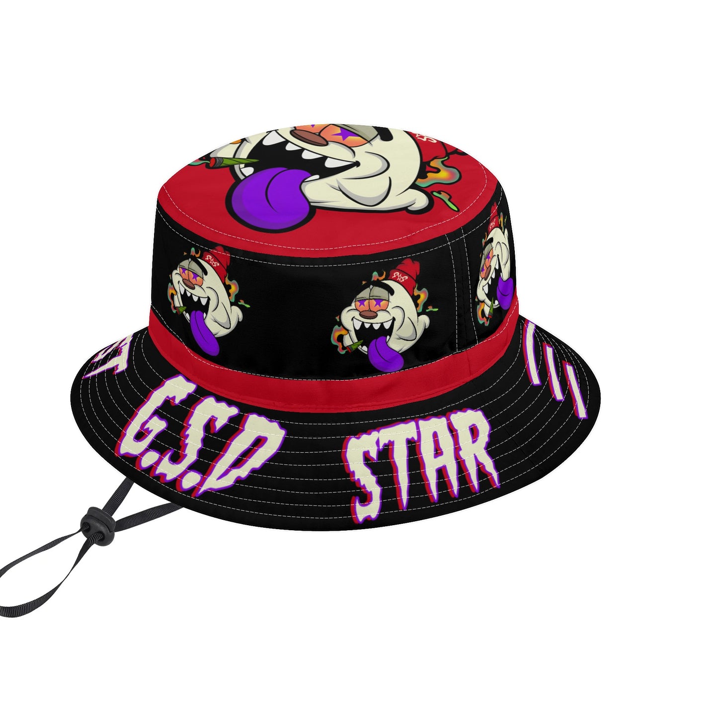 G.S.G Ghost Star Ghouls Black/Maroon Bucket Hats with Adjustable String