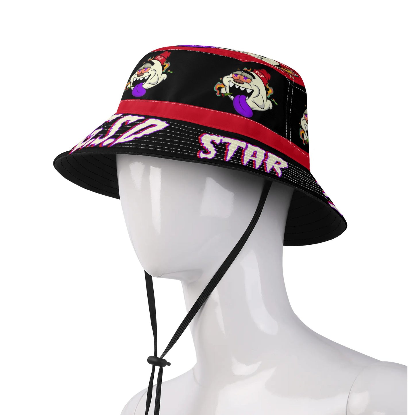 G.S.G Ghost Star Ghouls Black/Maroon Bucket Hats with Adjustable String