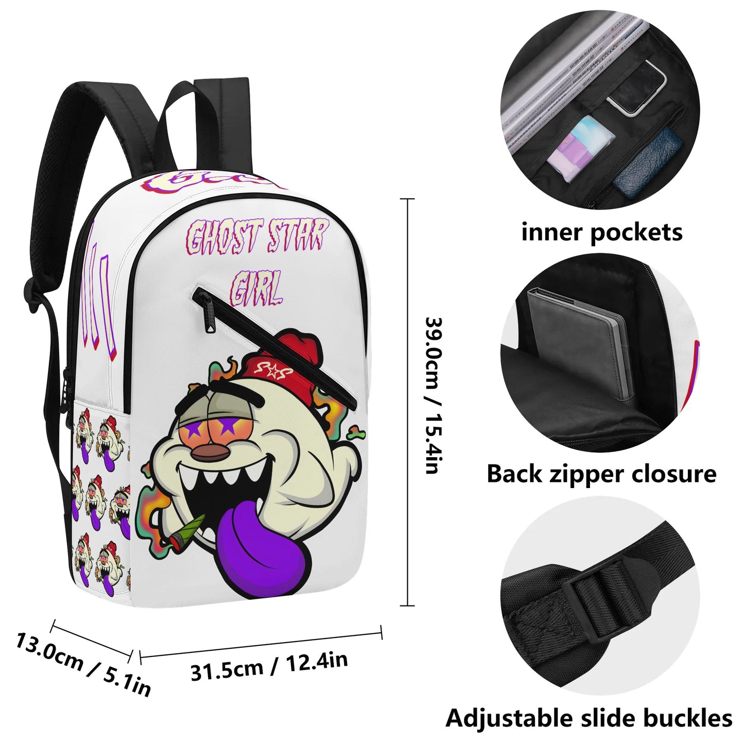 G.S.G Ghost Star Ghouls Girl White Laptop Backpack *Free Key Ring*