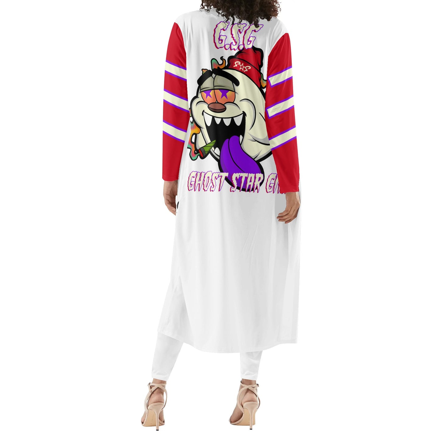 G.S.G Ghost Star Girl White/Maroon Long Sleeve Cardigan and Leggings 2pcs