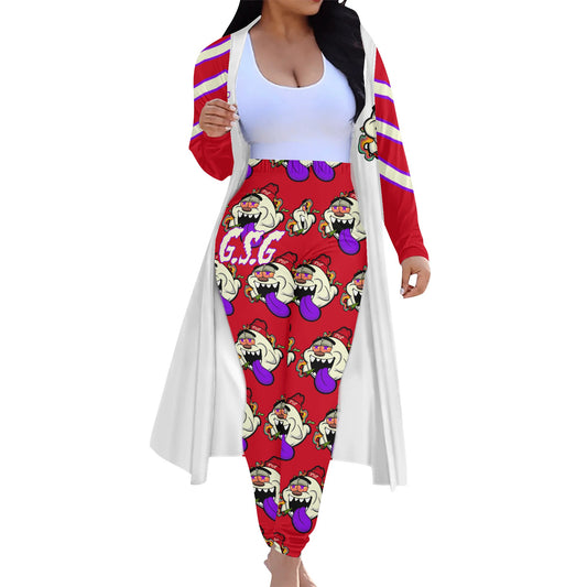 G.S.G Ghost Star Girl White/Maroon Long Sleeve Cardigan and Leggings 2pcs