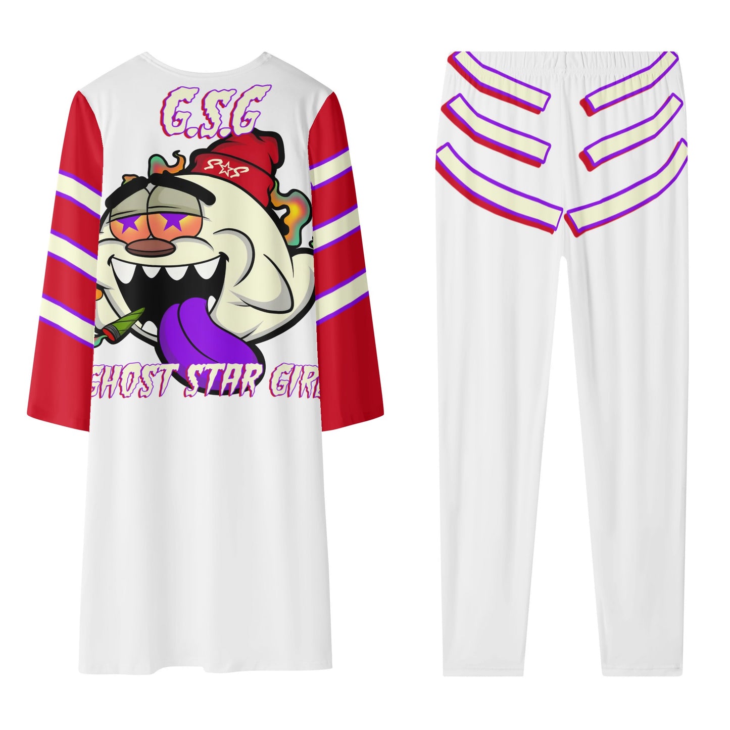 G.S.G Ghost Star Girl White/Maroon Long Sleeve Cardigan and Leggings 2pcs