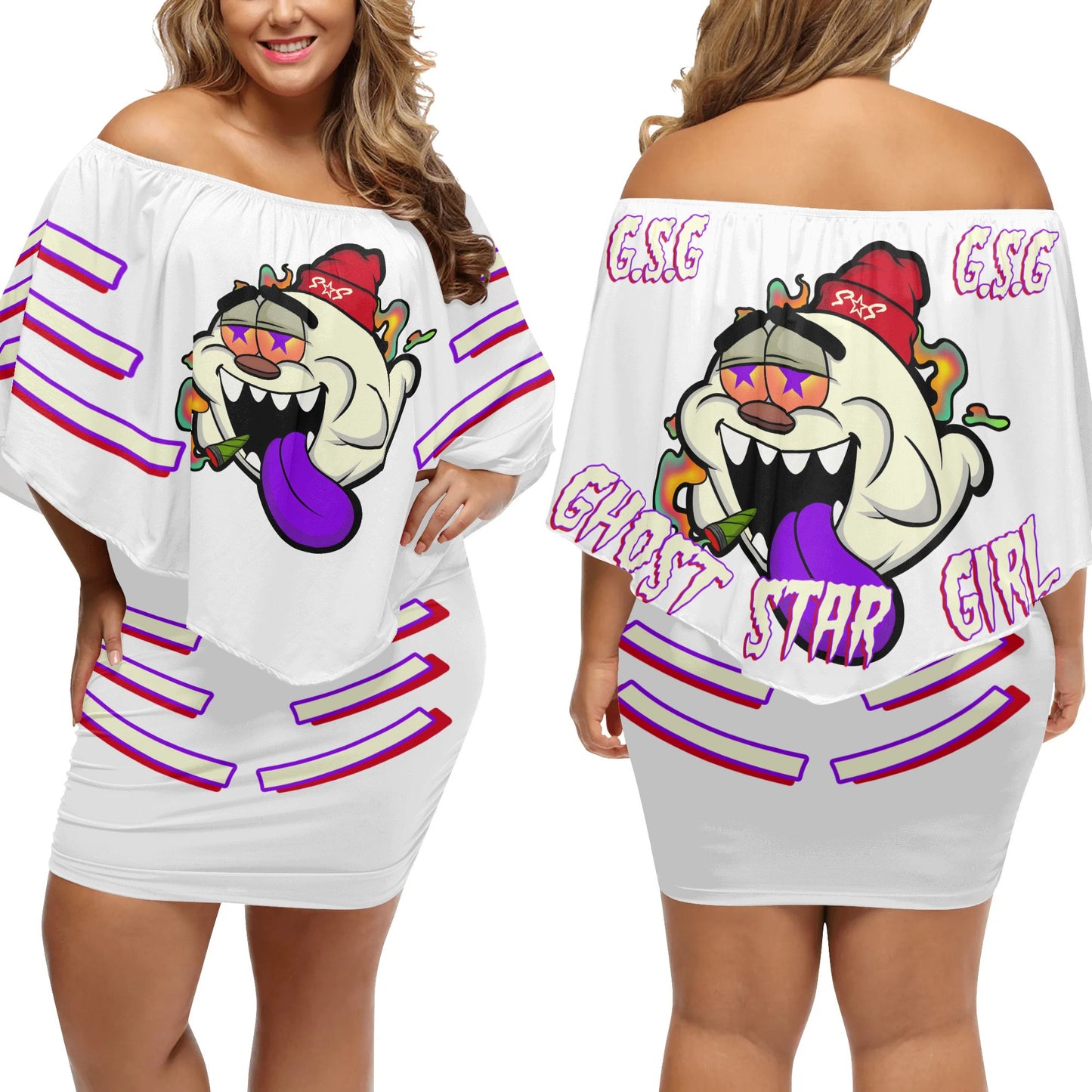 G.S.G Ghost Star Girl S.O.S Ghost Edition  Womens White Off The Shoulder Wrap Dress