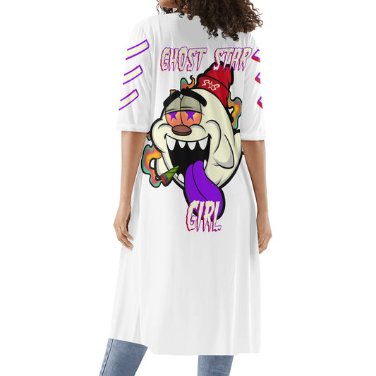 G.S.G Ghost Star Girl Womens White Half Sleeve Kimono Cardigan