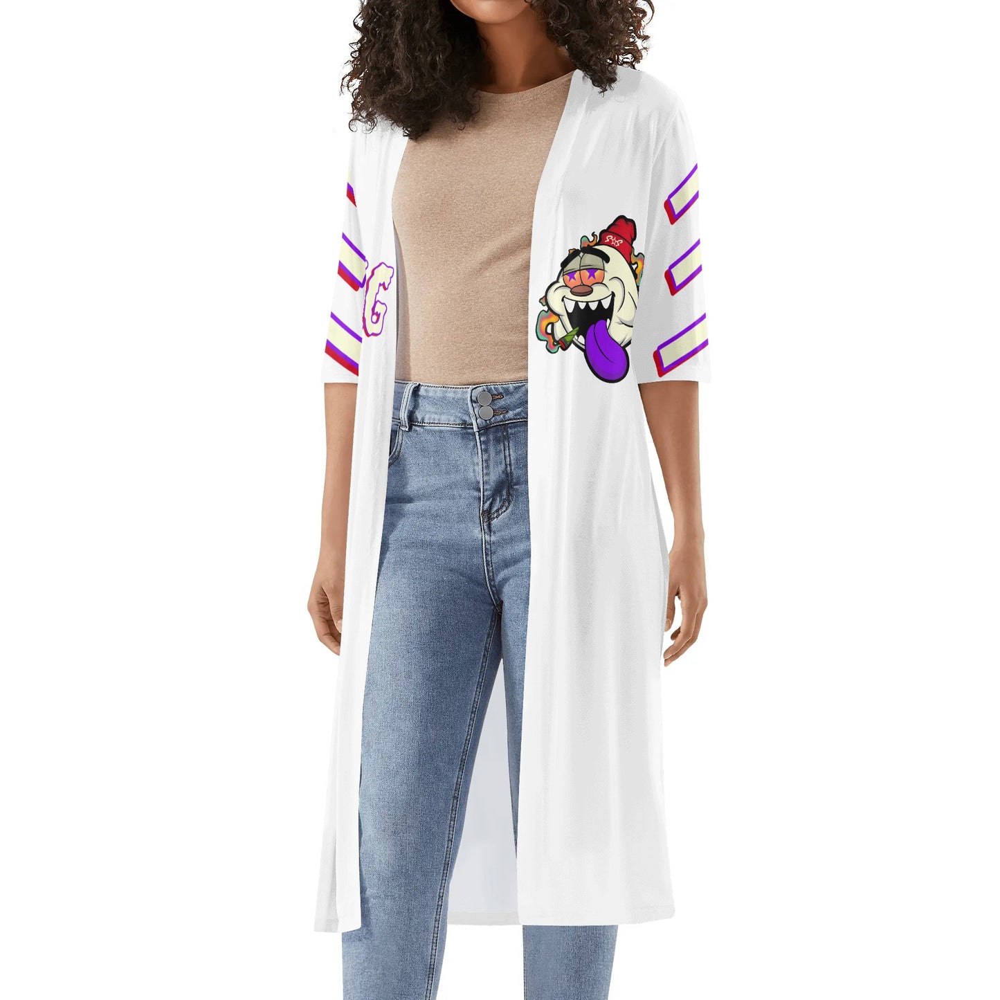 G.S.G Ghost Star Girl Womens White Half Sleeve Kimono Cardigan