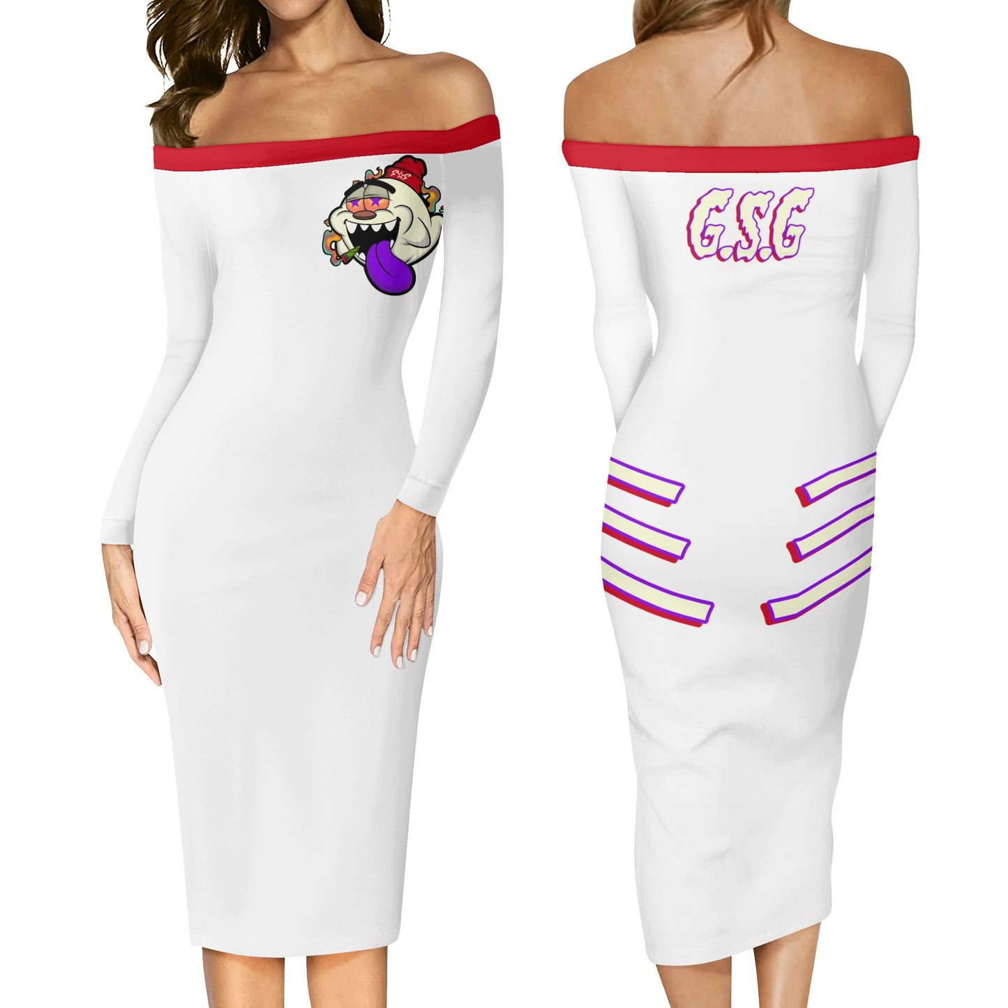 G.S.G Ghost Star Girl Womens White Off The Shoulder Long Sleeve Elegant Wrap Dress