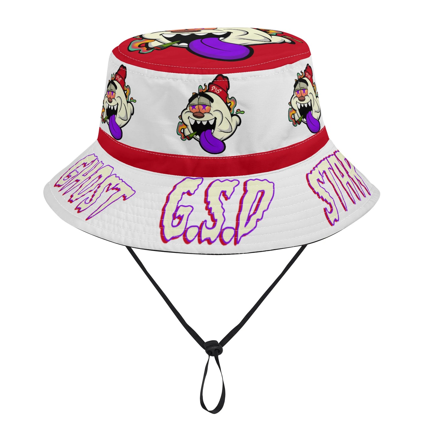 G.S.G Ghost Star Ghouls White/Maroon Bucket Hats with Adjustable String