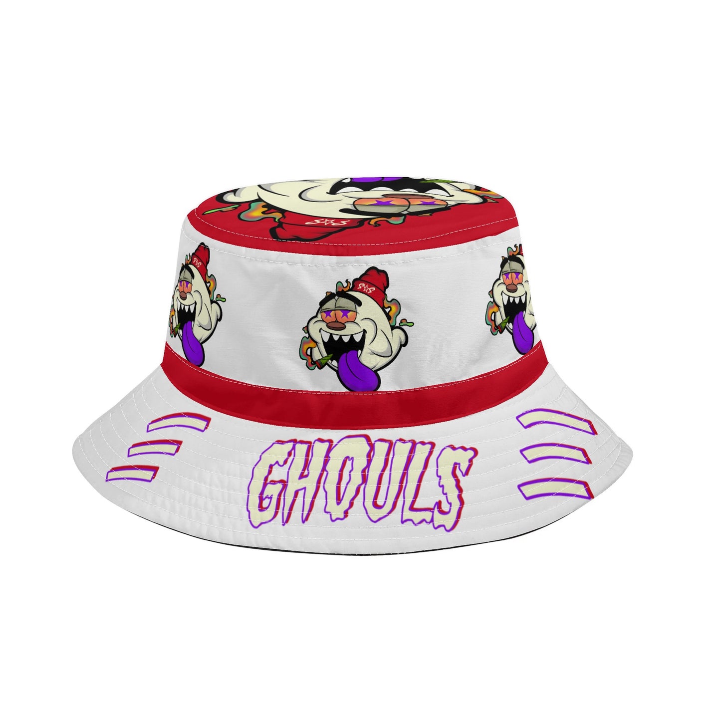 G.S.G Ghost Star Ghouls White/Maroon Bucket Hats with Adjustable String