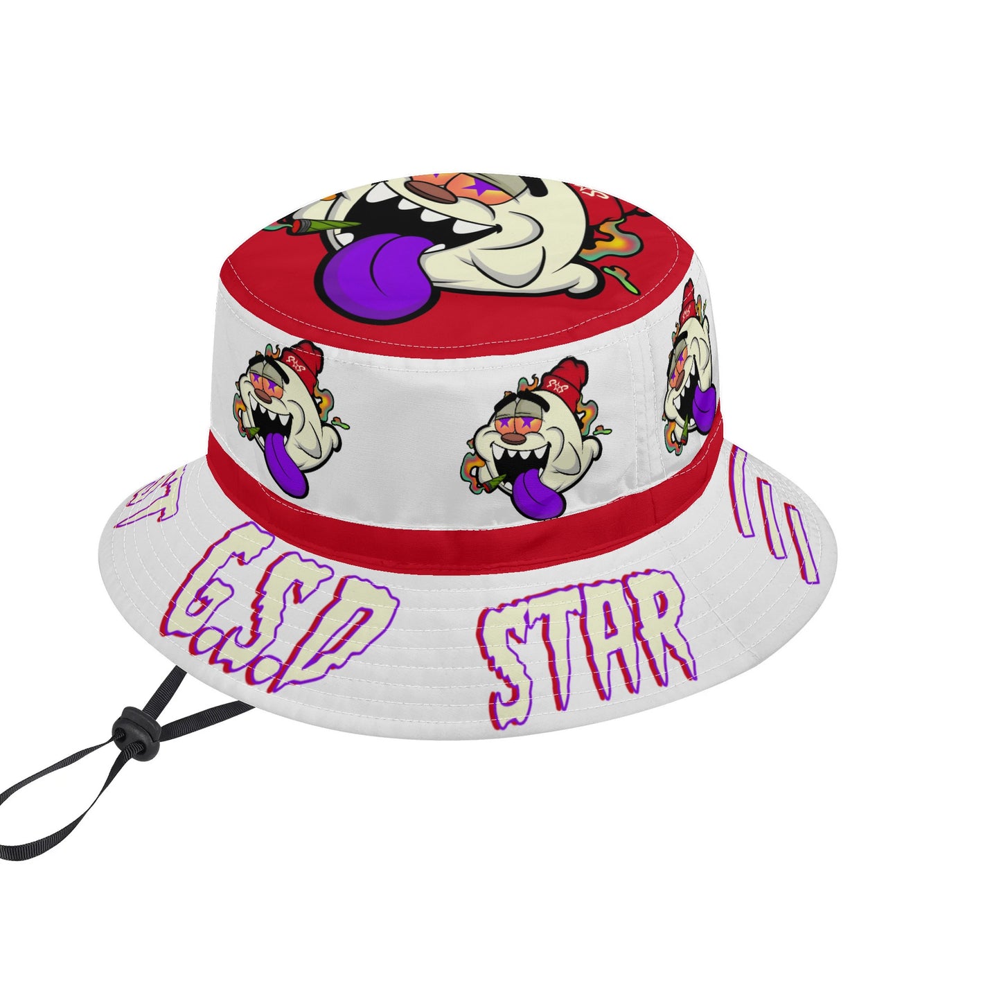 G.S.G Ghost Star Ghouls White/Maroon Bucket Hats with Adjustable String