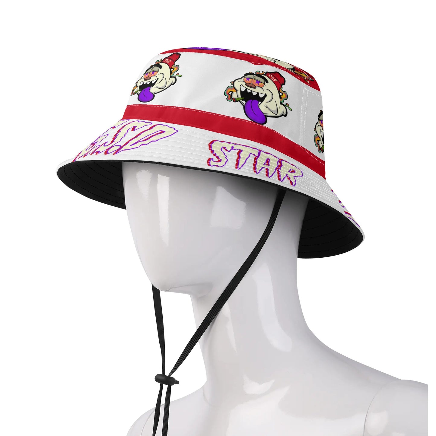 G.S.G Ghost Star Ghouls White/Maroon Bucket Hats with Adjustable String