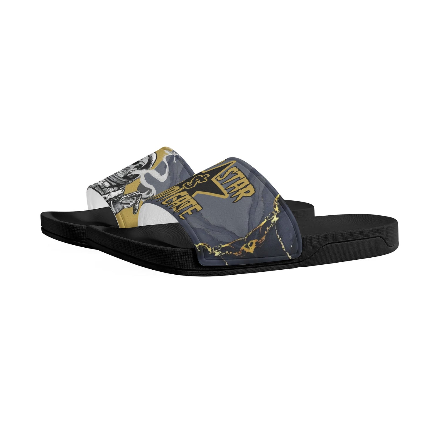 T.S.S. Trap Star Syndicate Mens Black Star Slides