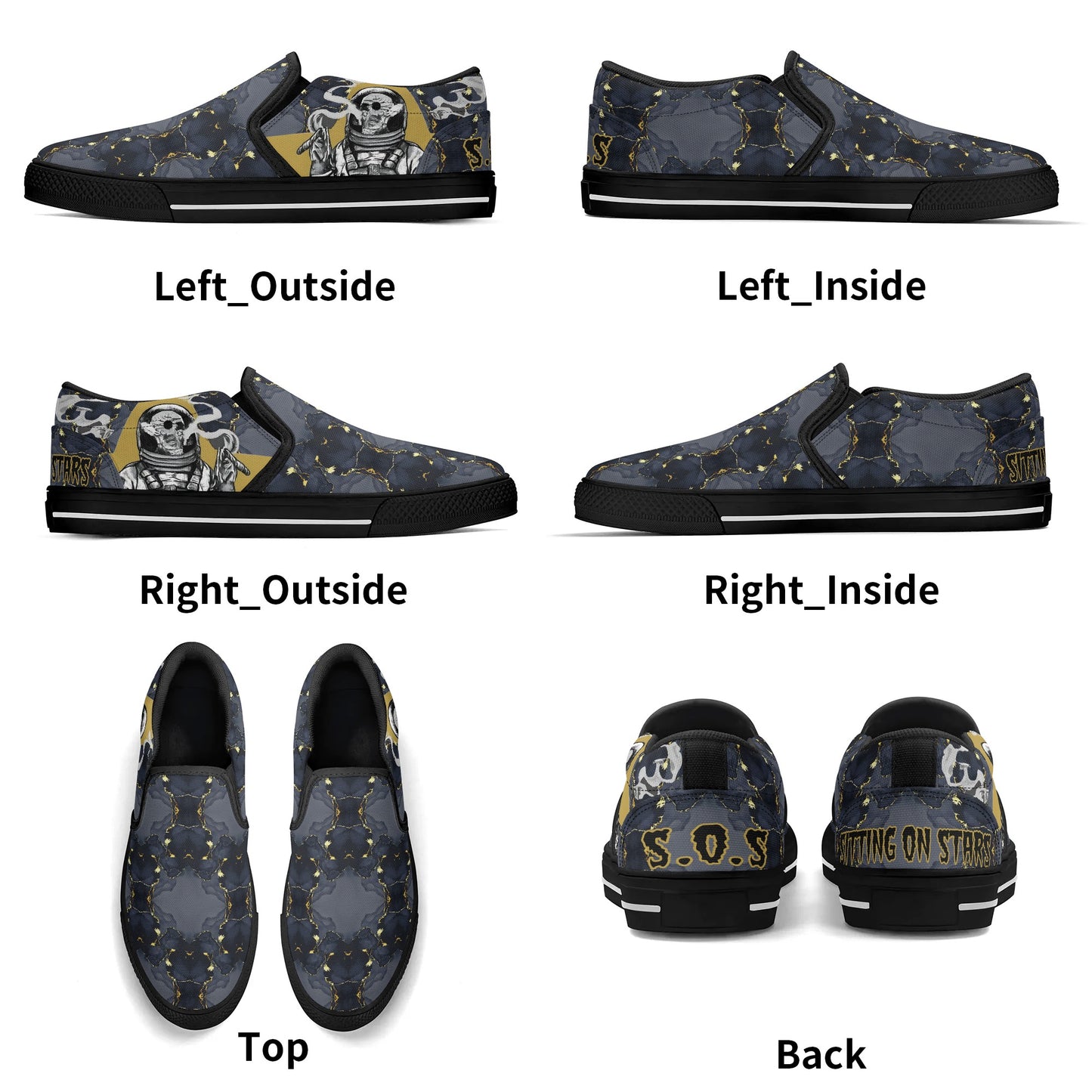 T.S.S. Trap Star Syndicate Mens Black Slip On Star Kicks