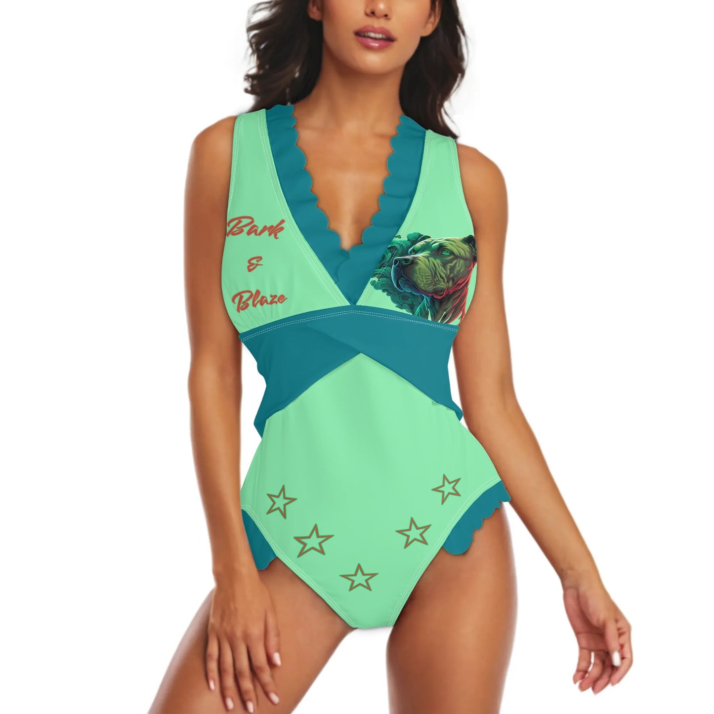 D.D.W. doggys Dog World Womens Ruffle Edge Cross-Front One Piece Swimsuit