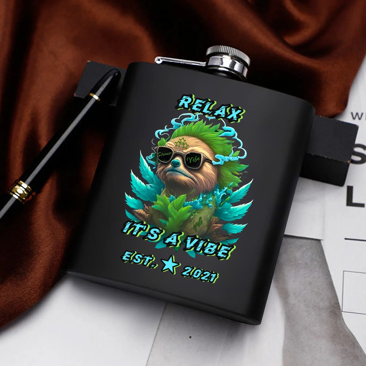 Slothfully Elevated Hip Flask Set 7oz Black Stainless Steel with A Gift Box