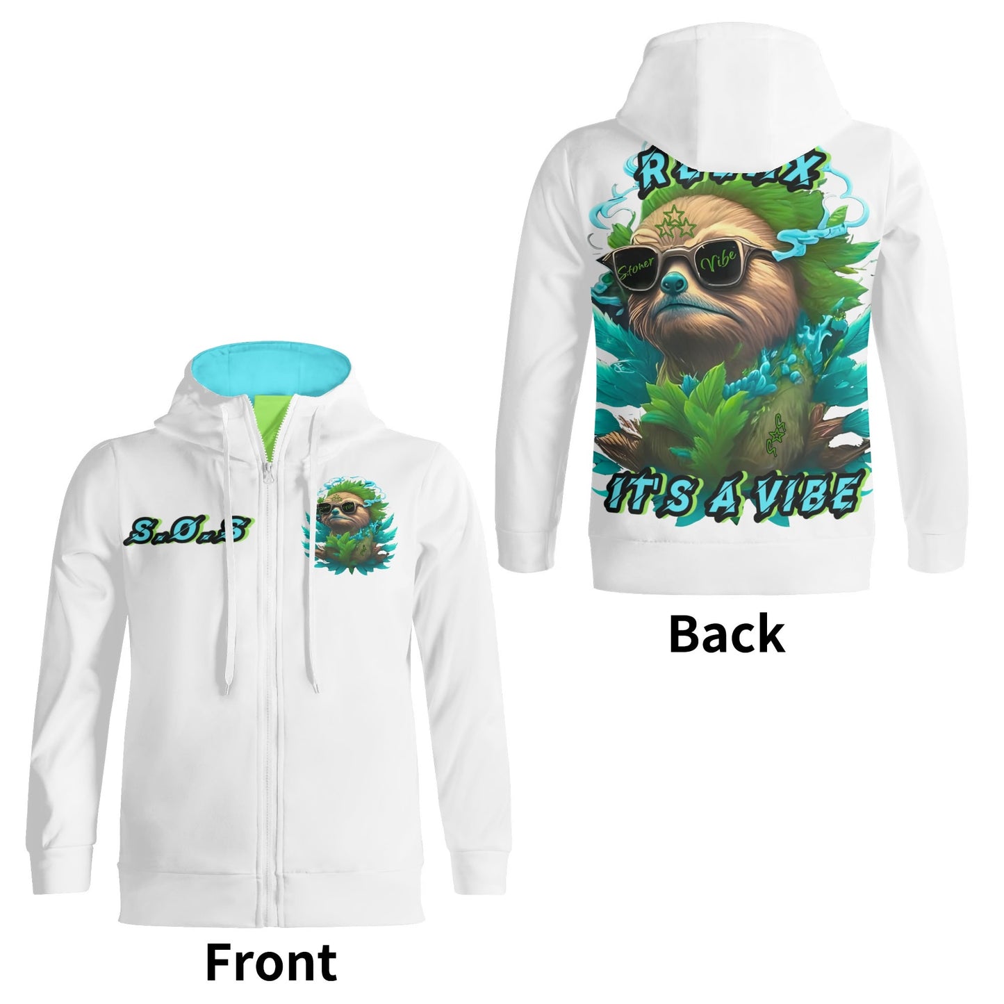 Slothfully Elevated White Complex Adult Full Zip Turtleneck Hoodie Streetwear