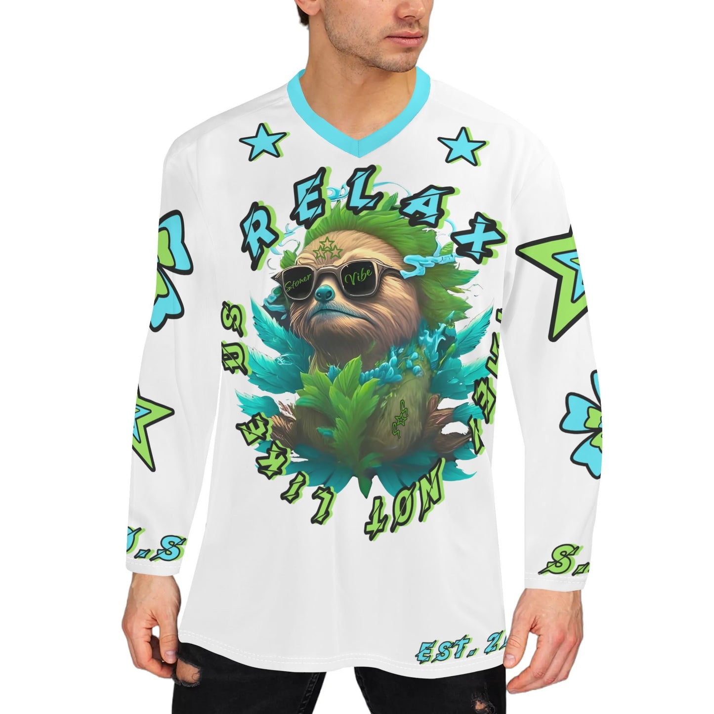 Slothfully Elevated Mens White Hockey Jersey Long Sleeve Shirt