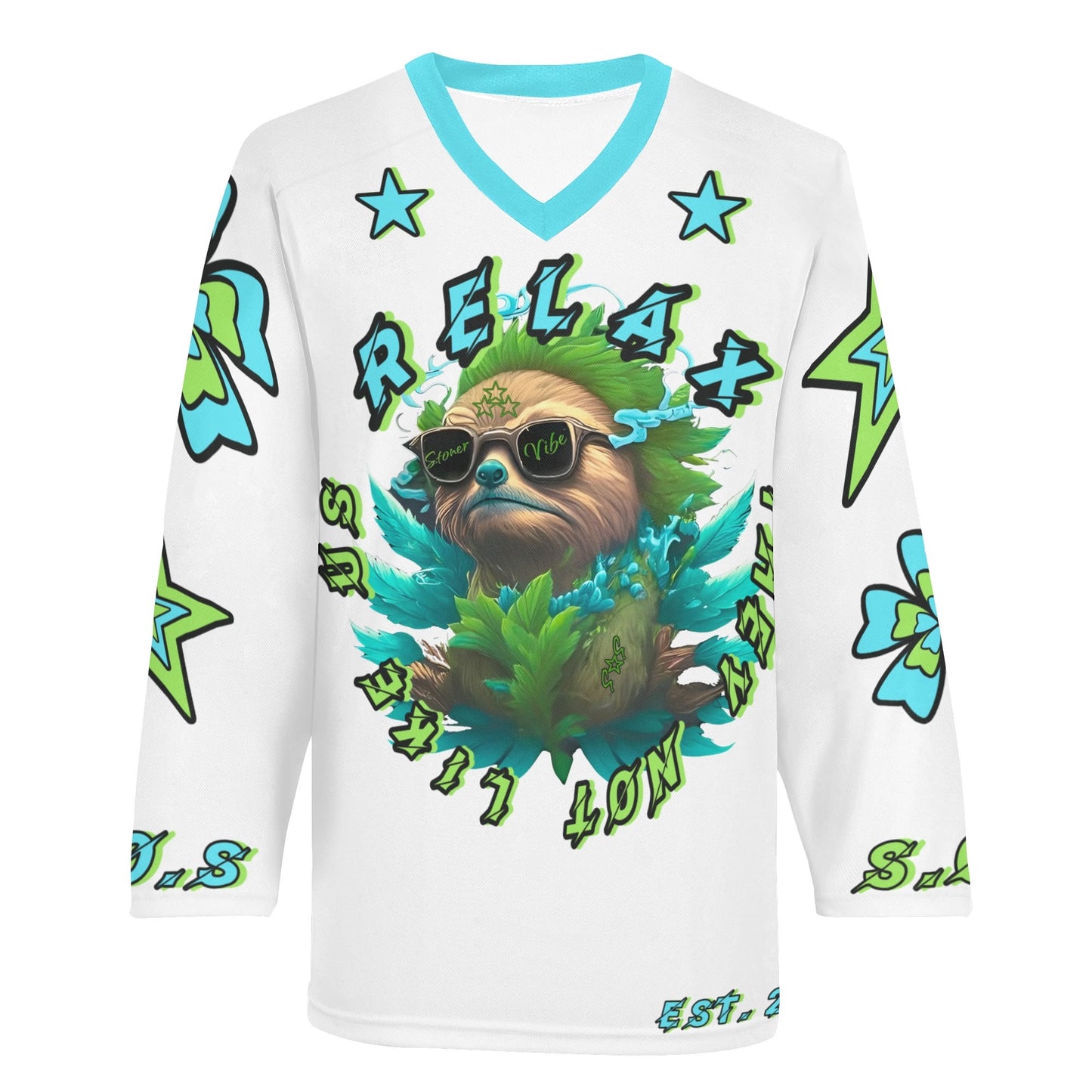 Slothfully Elevated Mens White Hockey Jersey Long Sleeve Shirt