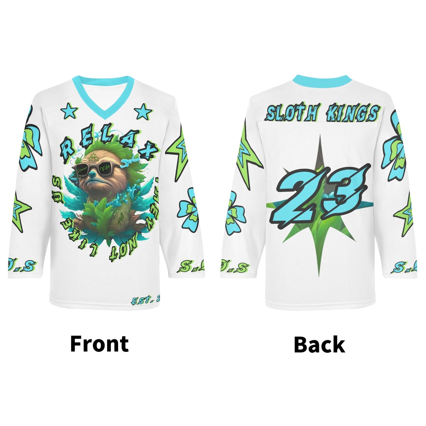 Slothfully Elevated Mens White Hockey Jersey Long Sleeve Shirt