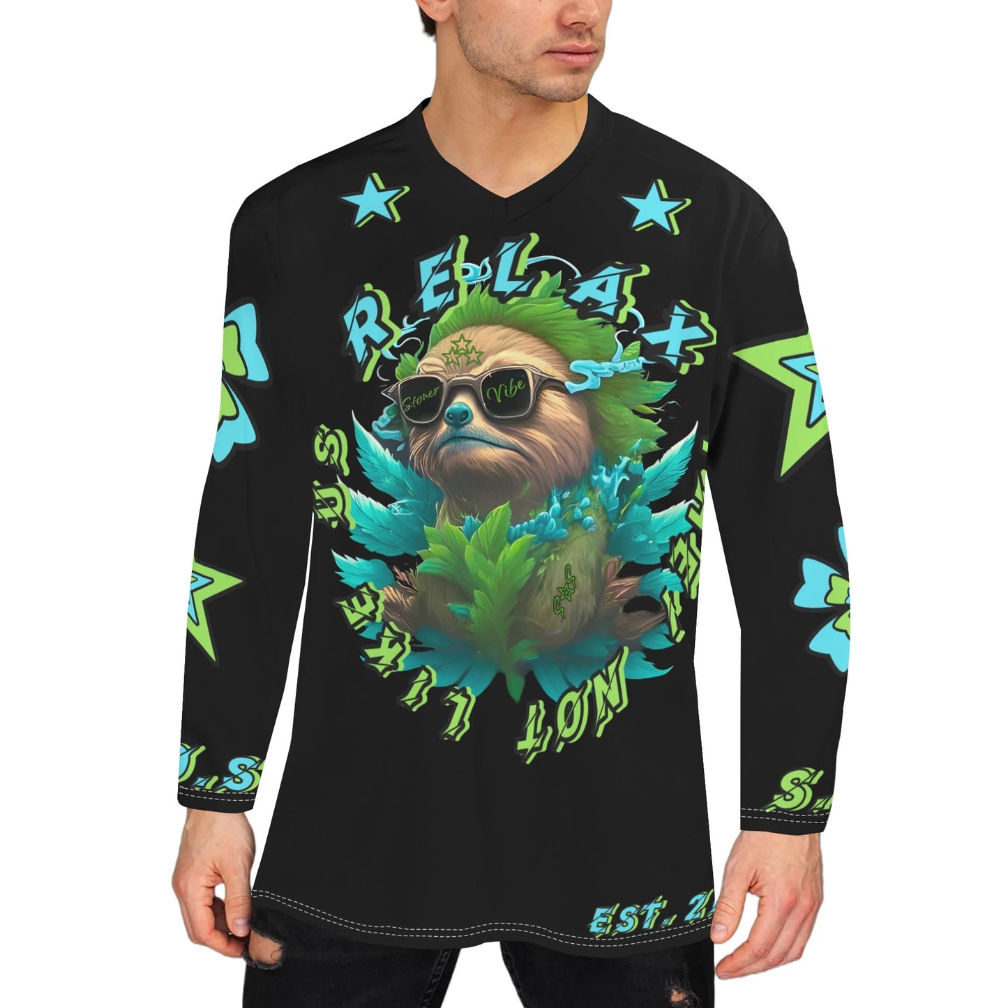 Slothfully Elevated Mens Black Hockey Jersey Long Sleeve Shirt