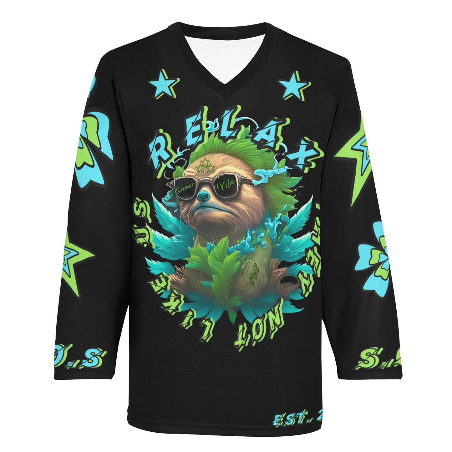 Slothfully Elevated Mens Black Hockey Jersey Long Sleeve Shirt