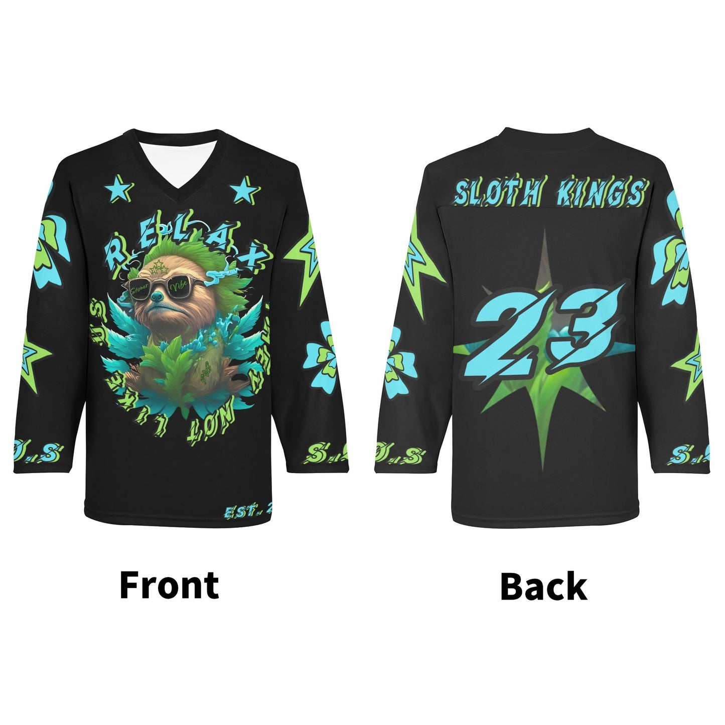 Slothfully Elevated Mens Black Hockey Jersey Long Sleeve Shirt