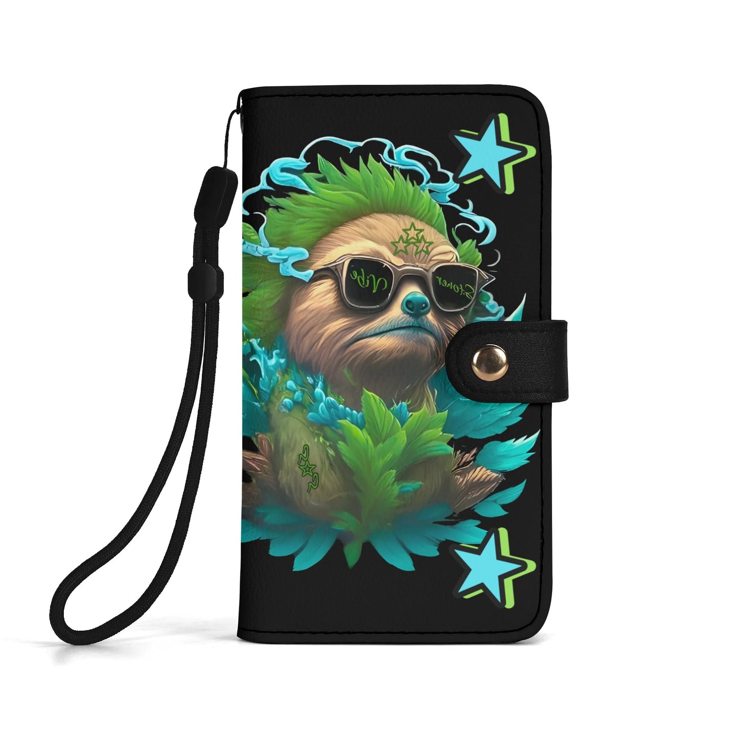 Slothfully Elevated Black Phone Flip Case Leather Cover for Most Mobile Phone Models