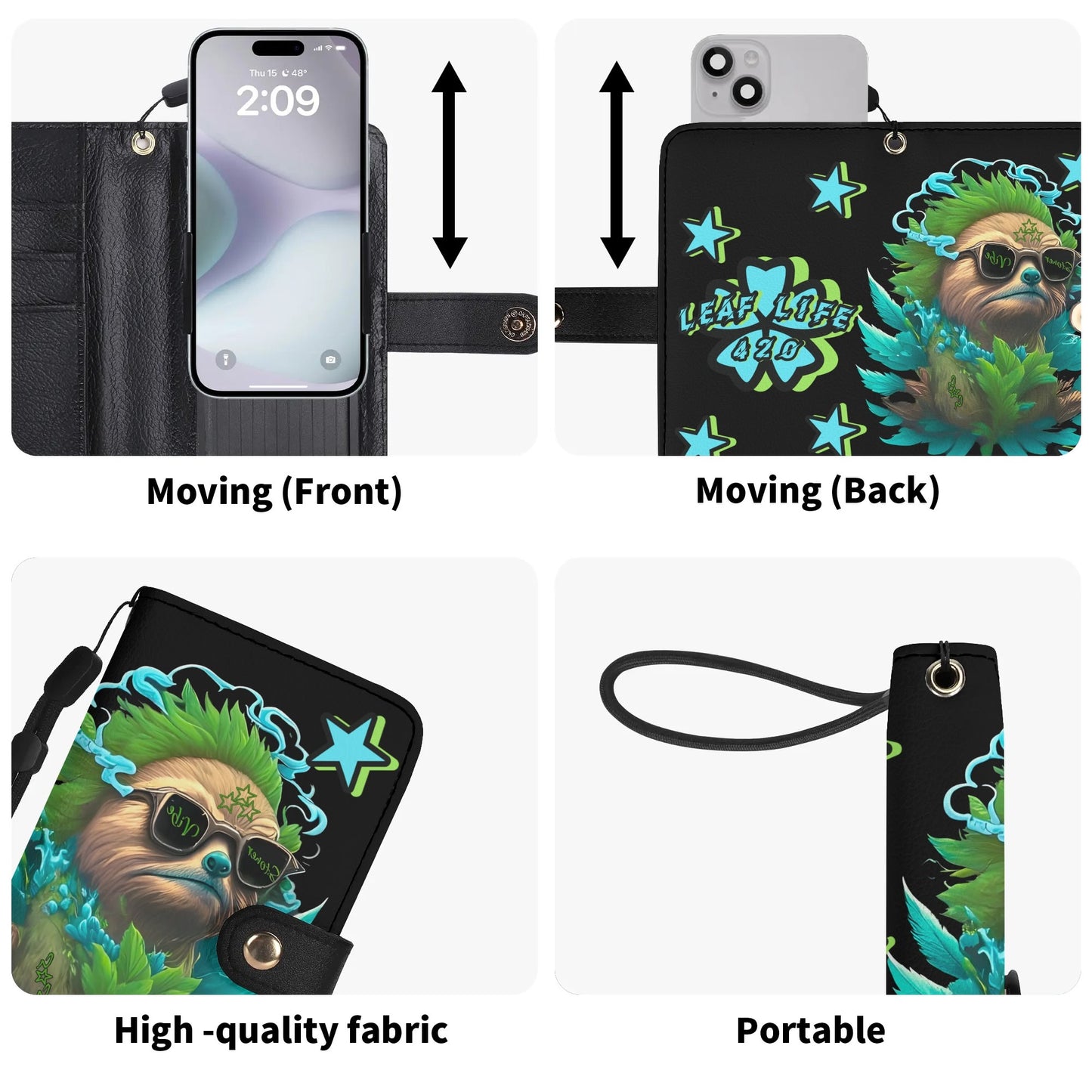 Slothfully Elevated Black Phone Flip Case Leather Cover for Most Mobile Phone Models